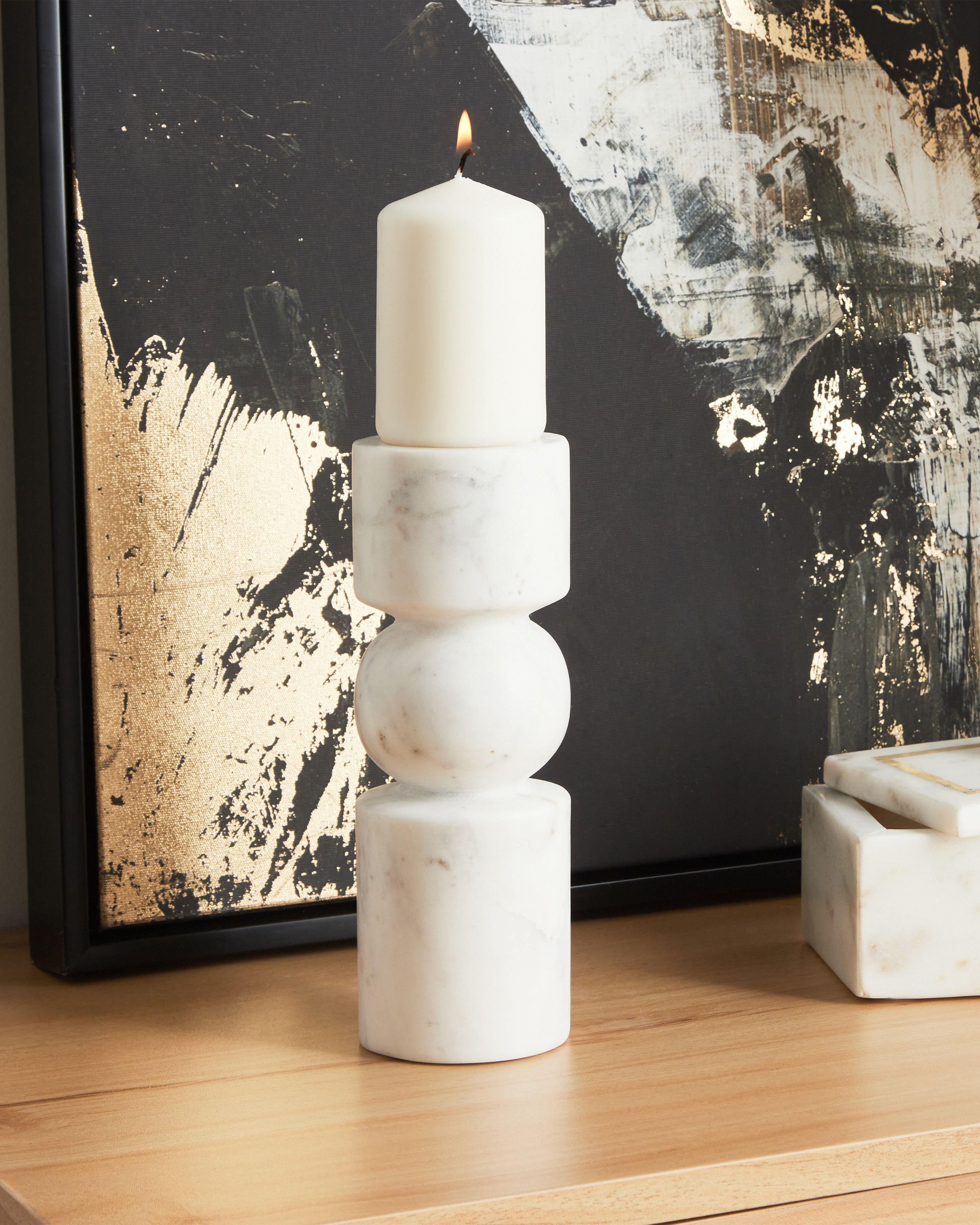 Candle Holder IOANNINA Stone 20 cm White