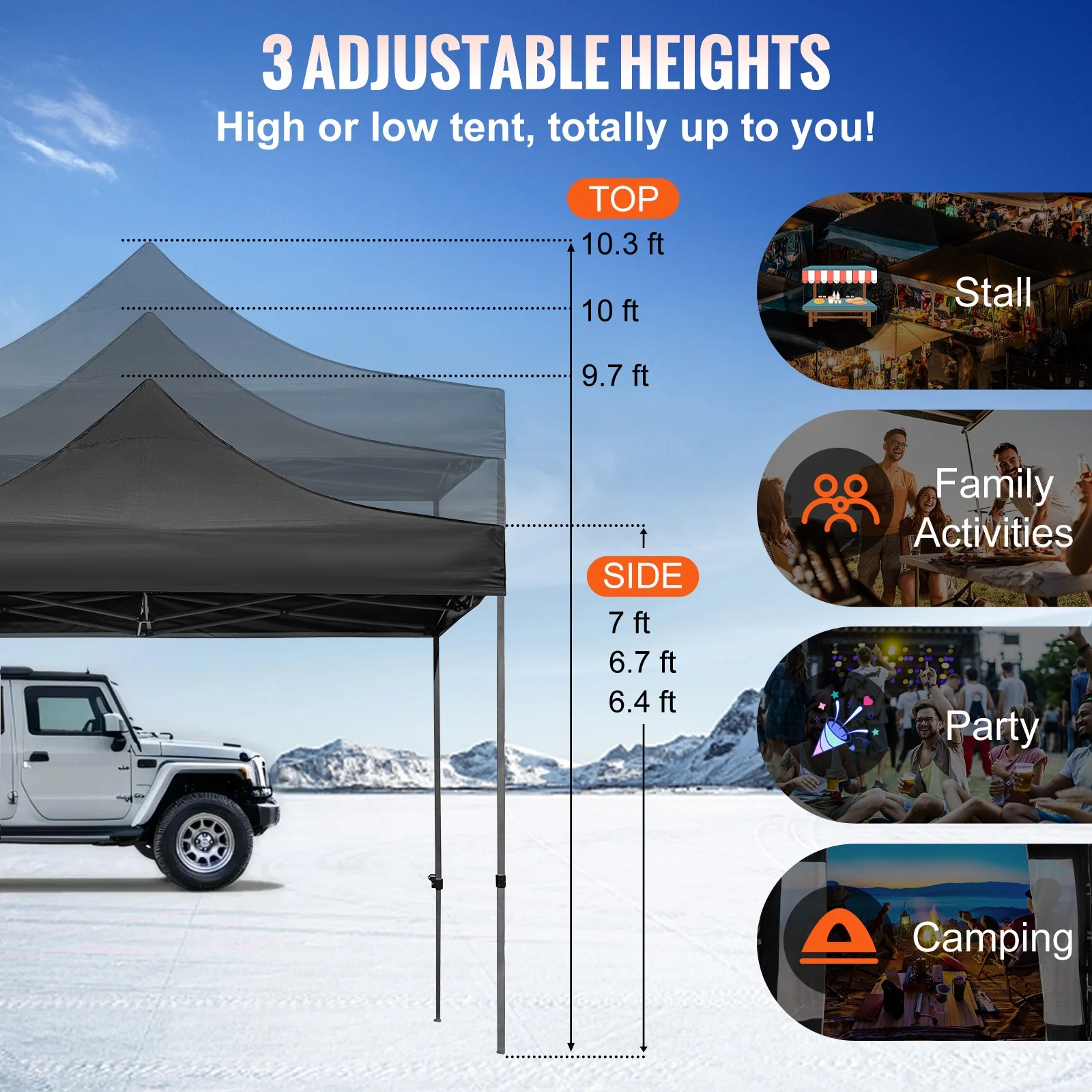 BENTISM 10' x 10' Instant Pop Up Gazebo Tent, Adjustable Height with UV Resistant - Image 5