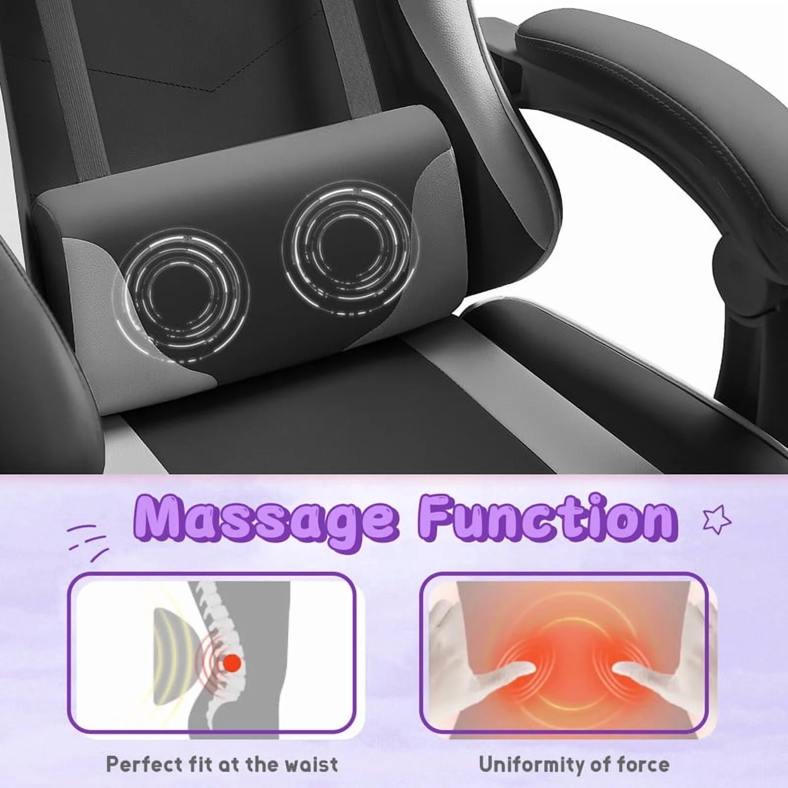 Lacoo PU Leather Gaming Chair Massage Ergonomic Gamer Chair Height Adjustable Computer Chair with Footrest & Lumbar Support, White - Image 32