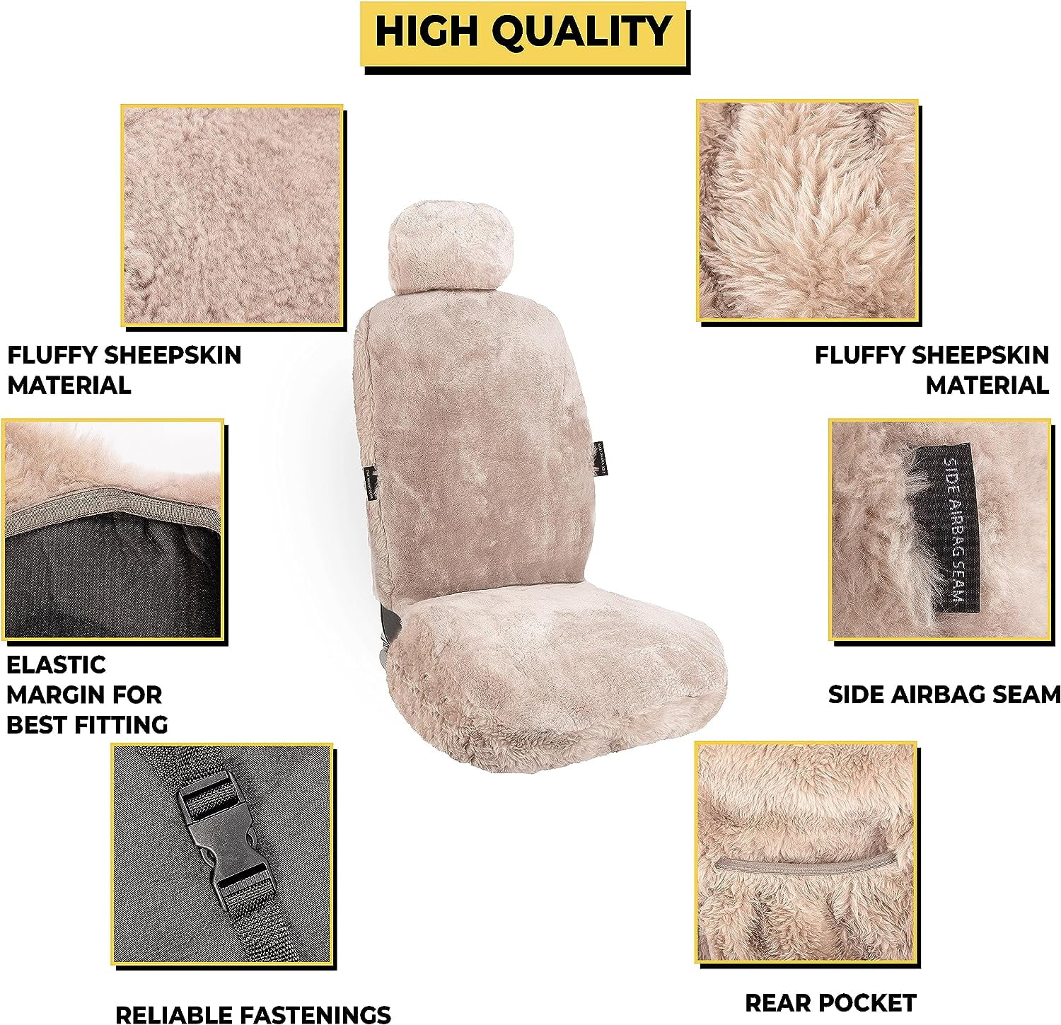 Zone Tech Genuine Sheepskin Ivory Car Seat Cover, Fluffy Luxury Wool Front Seat Covers, Universal Fits Car, Truck, SUV, & Van - Image 33