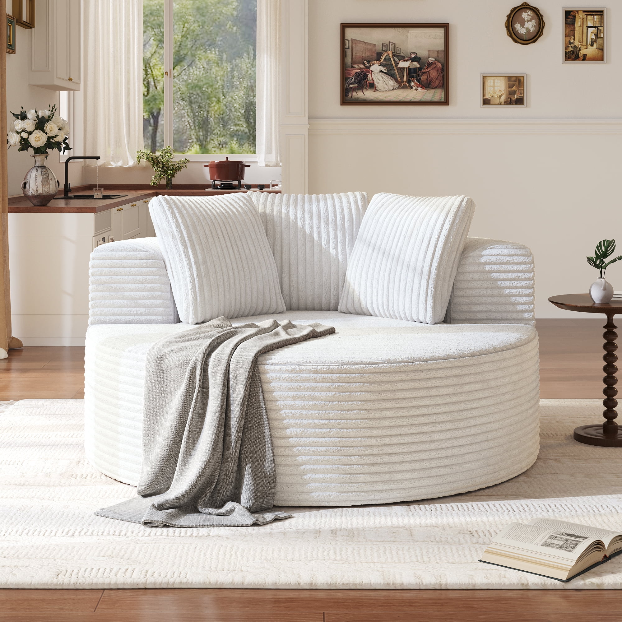 Sodrens Oversized Chaise Lounge Chair Indoor,Upholstered Sofa Bed with Throw Pillows and Armrests,Sleeper Chair for Living Room,Bedroom,Brown,Corduroy - Image 18