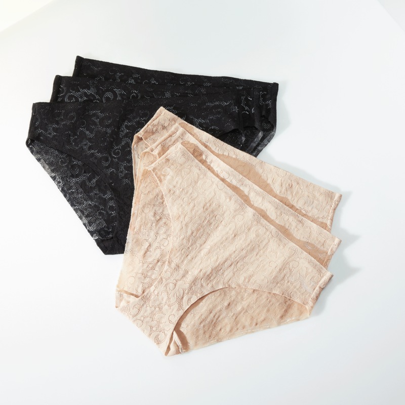 3-Pack Women’s All-Over Lace Mid-Rise Panties with No-Ride Gripper Legs - MIDNIGHT VELVET CATALOG