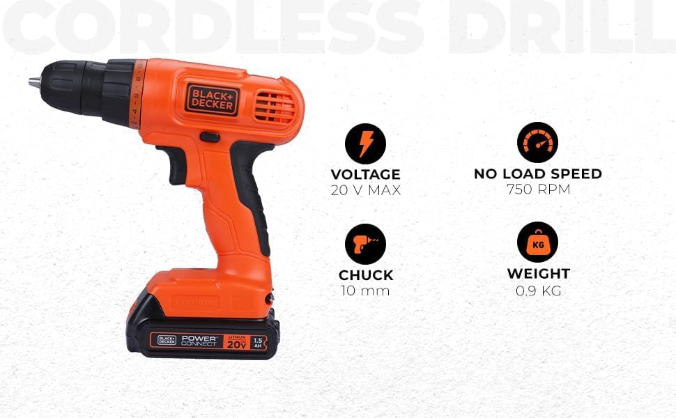 BLACK+DECKER 20V MAX Drill & Home Tool Kit, 34 Piece (BDCD120VA), Orange