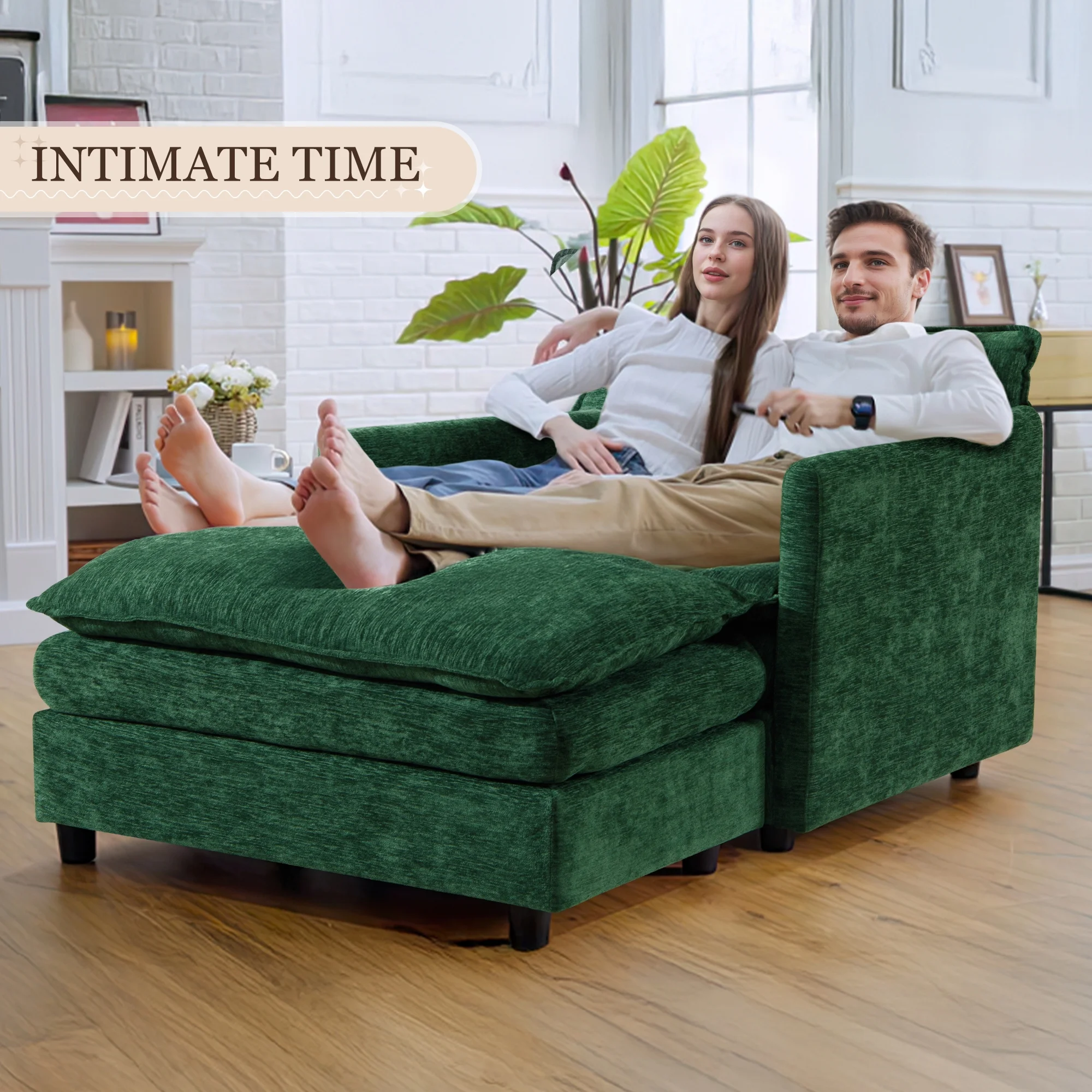 Muumblus Oversized Lounge Chair with Ottoman, Cloud Accent Armchair for Living Room, Beige Chenille - Image 22