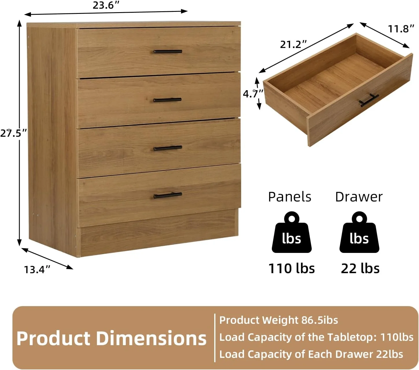 LAZZO 4 Drawer Tall Wooden Storage Cabinet Organizer, 2PCS