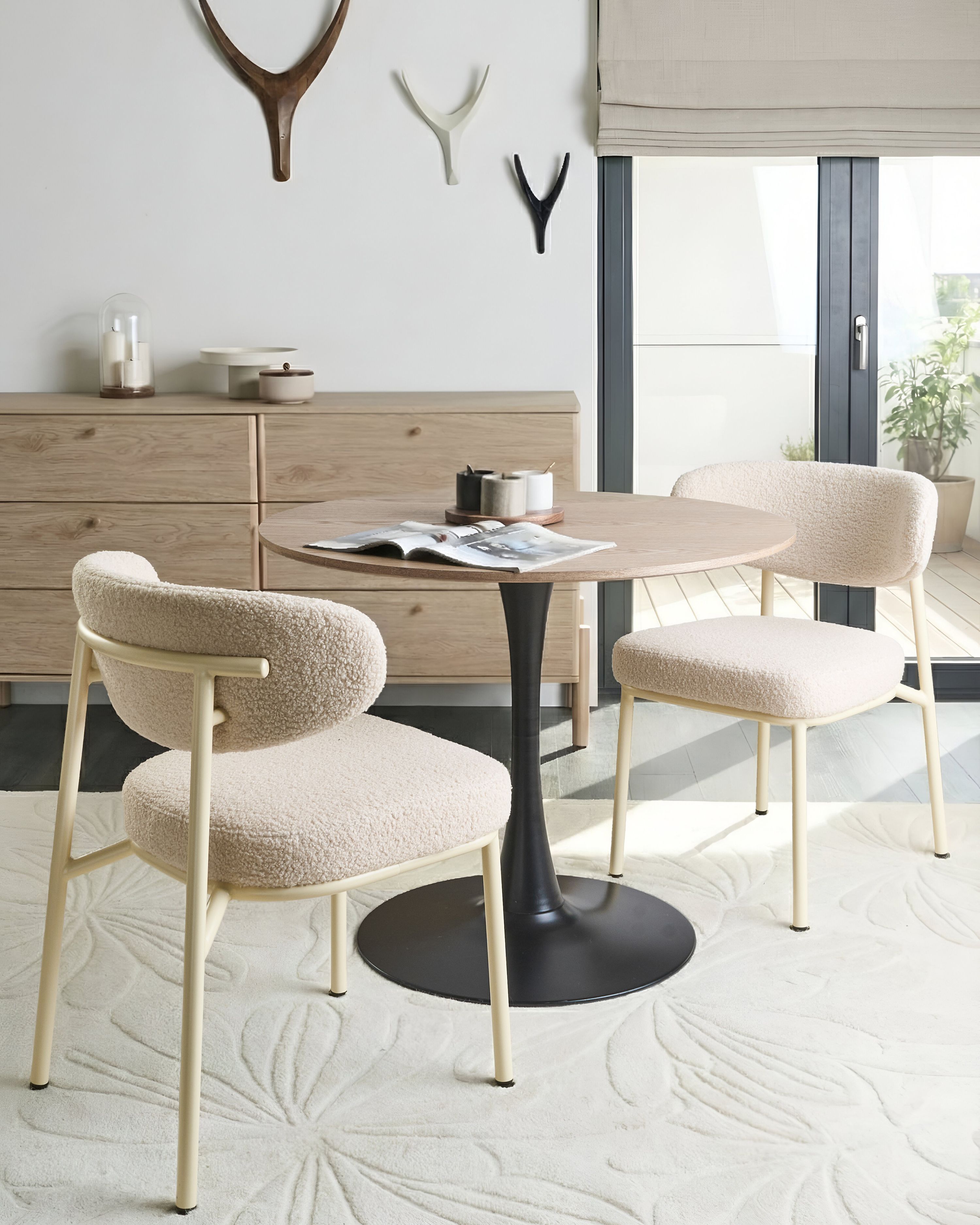 Set of 2 Dining Chairs UNITY Boucle Light Beige