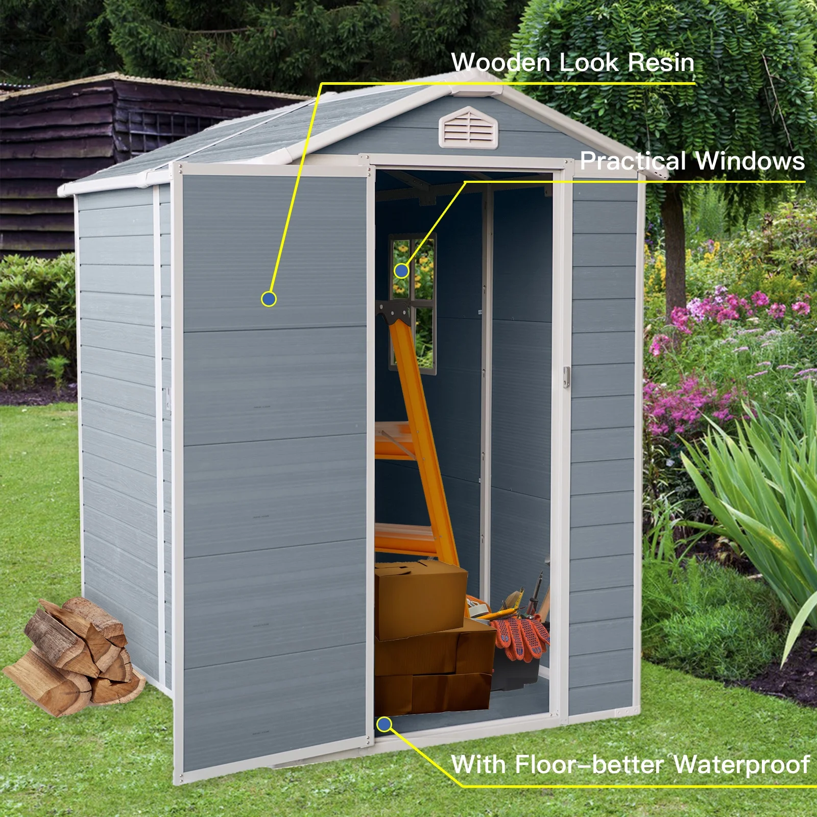 Seizeen Shed and Outdoor Storage, 41 Cu.Ft Small Outdoor Resin Shed with 3 Doors & Floor, 306GAL Deck Box Waterproof Plastic Tool Storage Shed for Cushion Lawn Mower Garbage Cans - Image 28