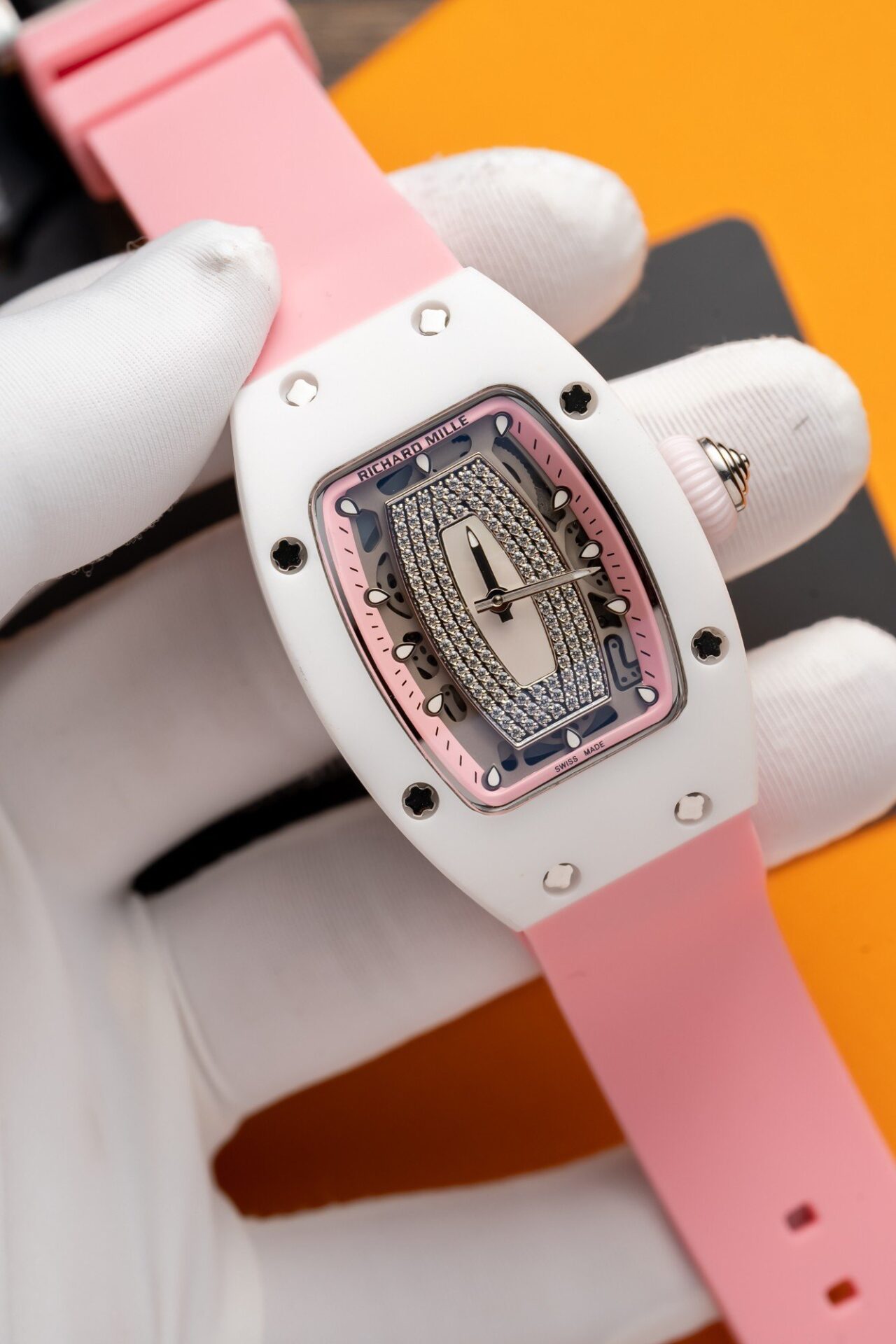 Richard Mille RM07-01 Ceramic Best Replica Watch Pink Rubber Strap 36mm - Elite Watch Atelier