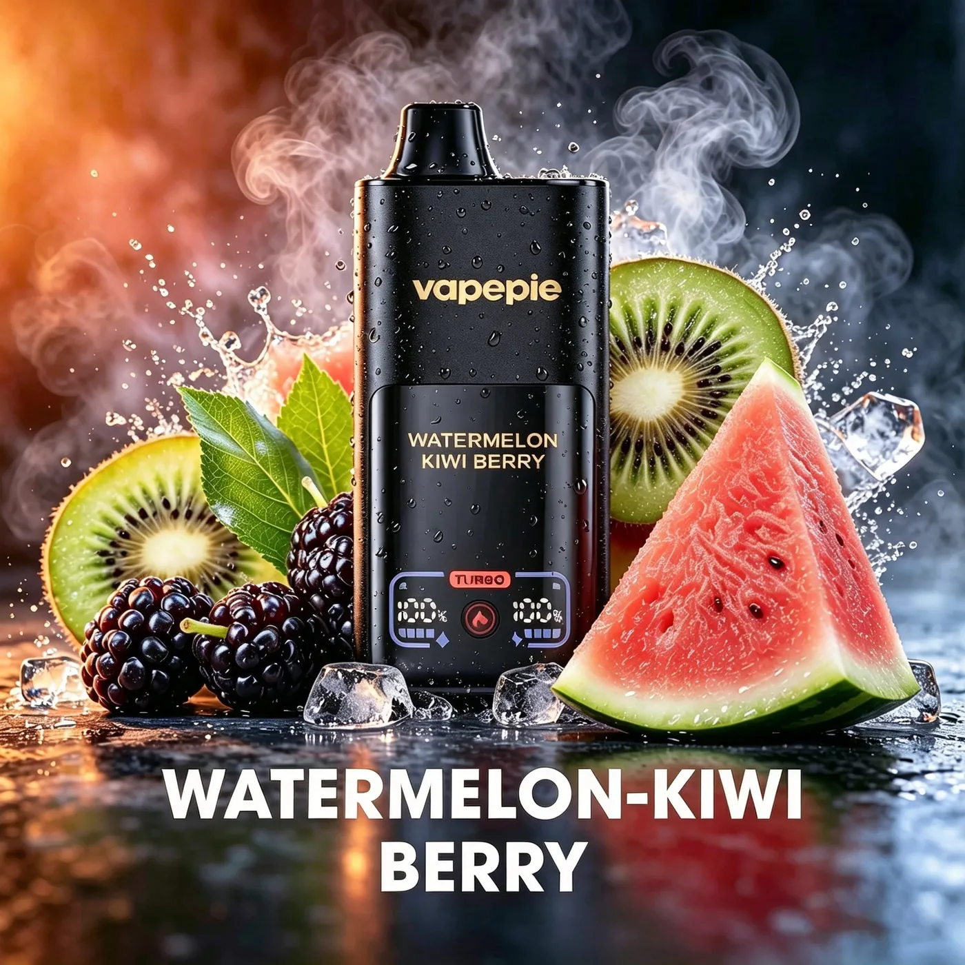 VAPEPIE MEGA 70 000 puffów – Watermelon Kiwi Berry; ekran z poziomem baterii i tryb TURBO