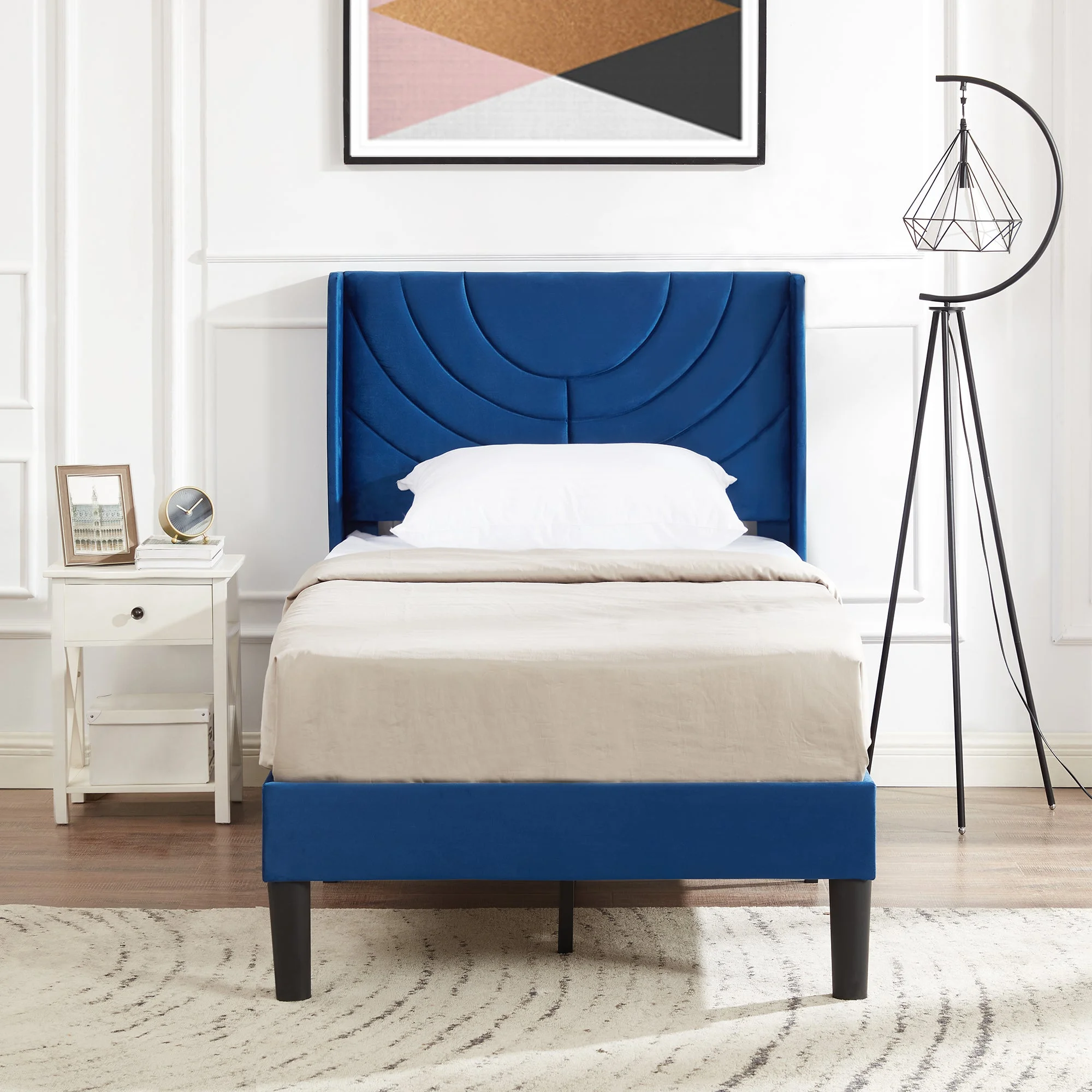 VECELO Set of 2 Twin Bed Frames, Modern Upholstered Platform Bed Frame with Tufted Headboard, No Box Spring Needed, Dark Green - Image 18