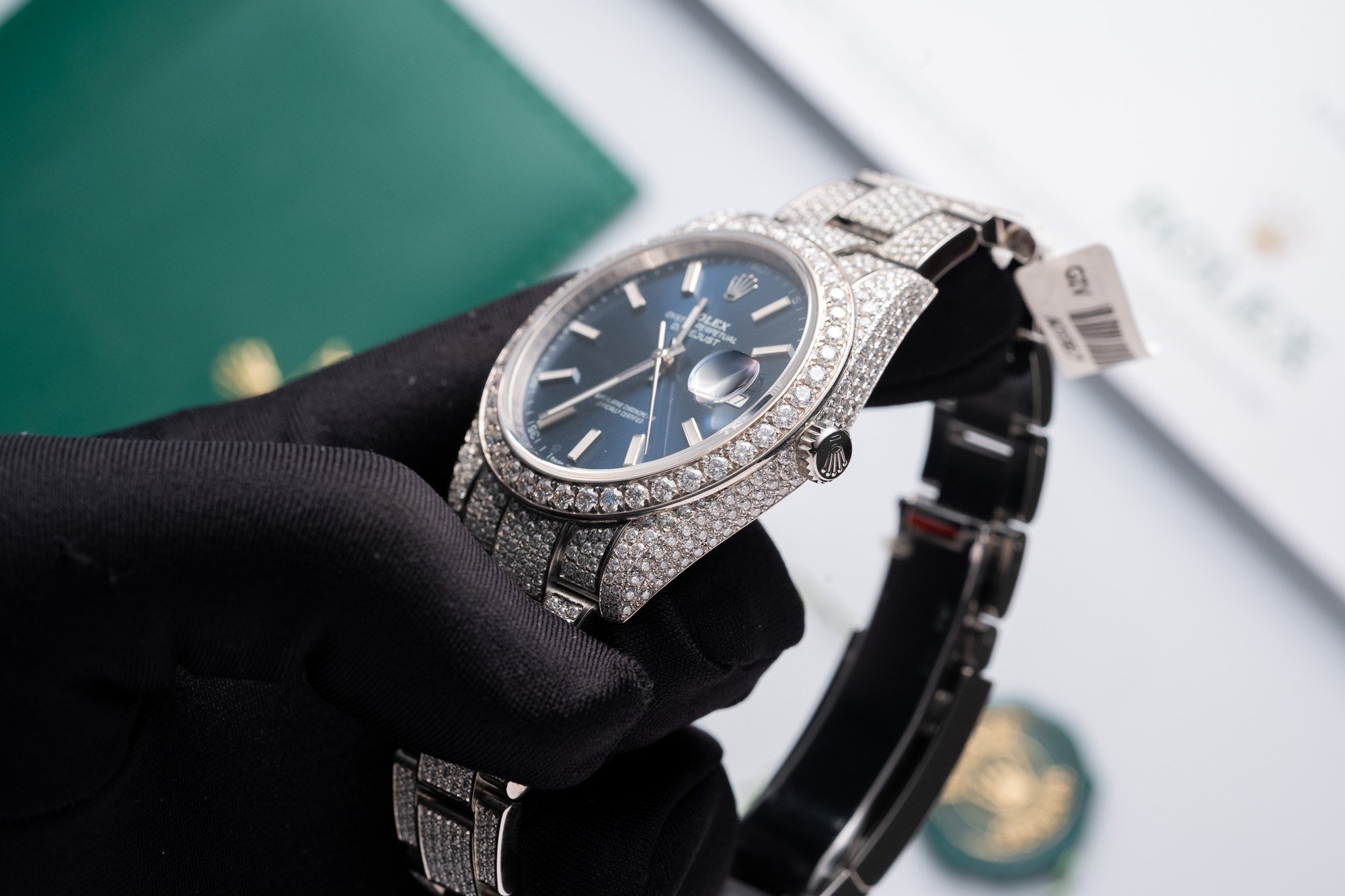 Rolex Replica 1:1 Watch DateJust With Full Moissanite Diamond Blue Dial 41mm - Elite Watch Atelier