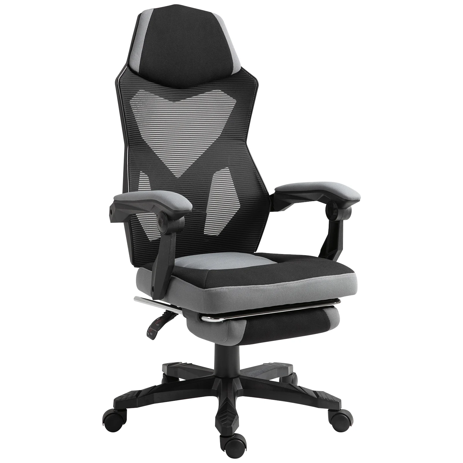 Vinsetto Ergonomic Home Office Chair High Back Armchair Computer Desk Recliner with Footrest, Mesh Back, Lumbar Support and Wheels, Gray
