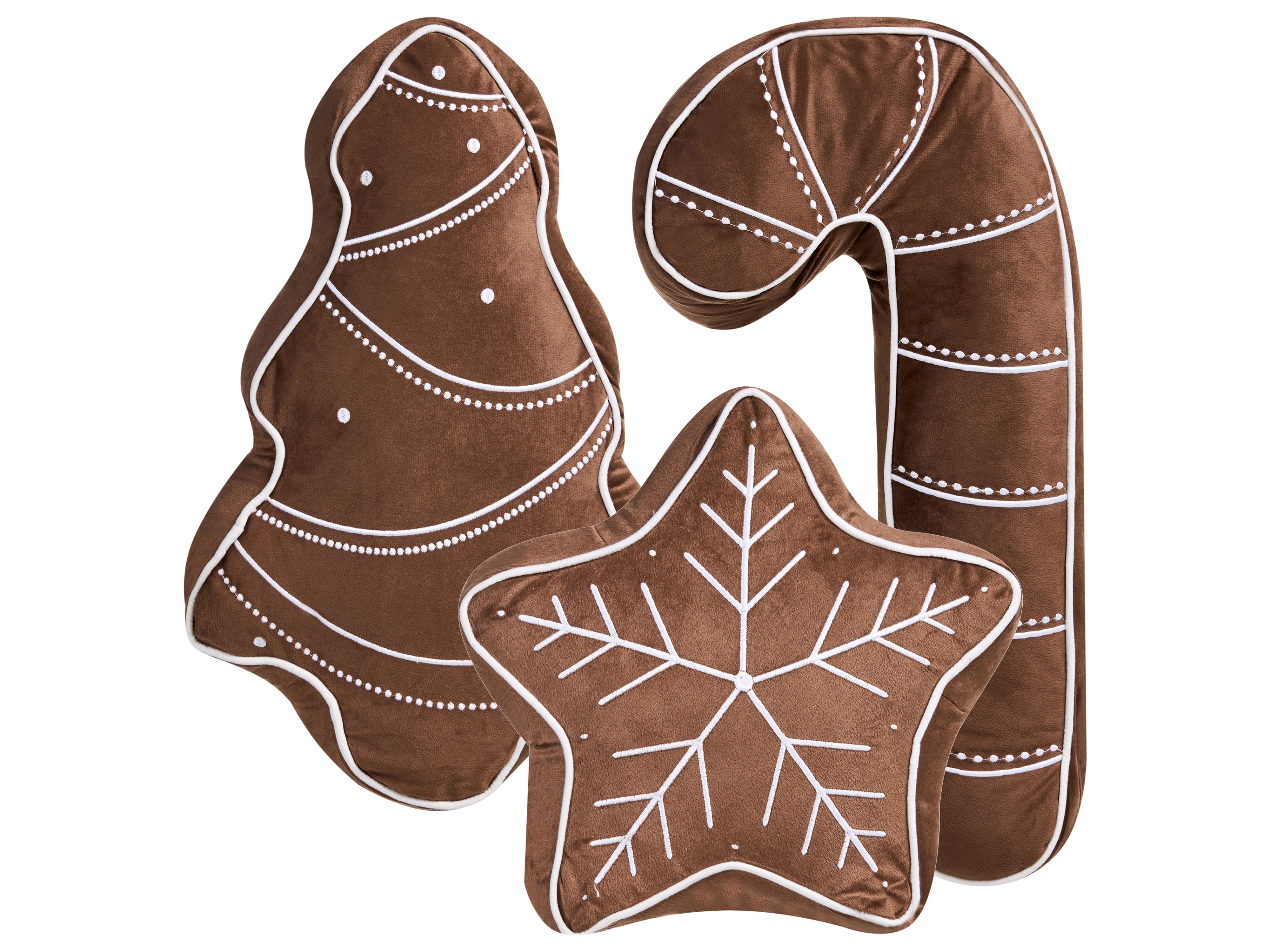 Set of 3 Decorative Cushions JOLLYTRIO Velvet 35 x 70 cm 40 x 60 cm 40 x 40 cm Brown Christmas Motif