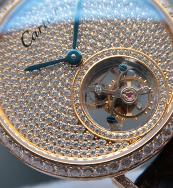 Replica Cartier Tourbillon YG Diamonds Dial Bezel Leather Strap - Elite Watch Atelier