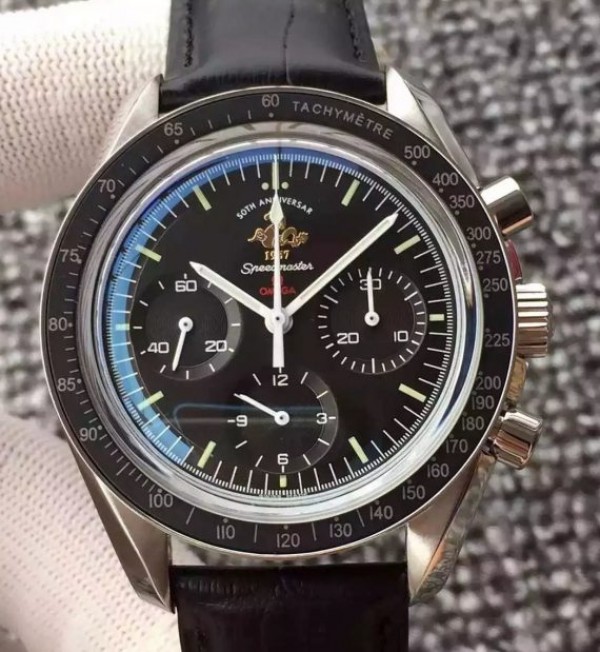 Replica Omega Speedmaster MoonWatch 1957 Black Dia Leathe Manual Winding - Top club