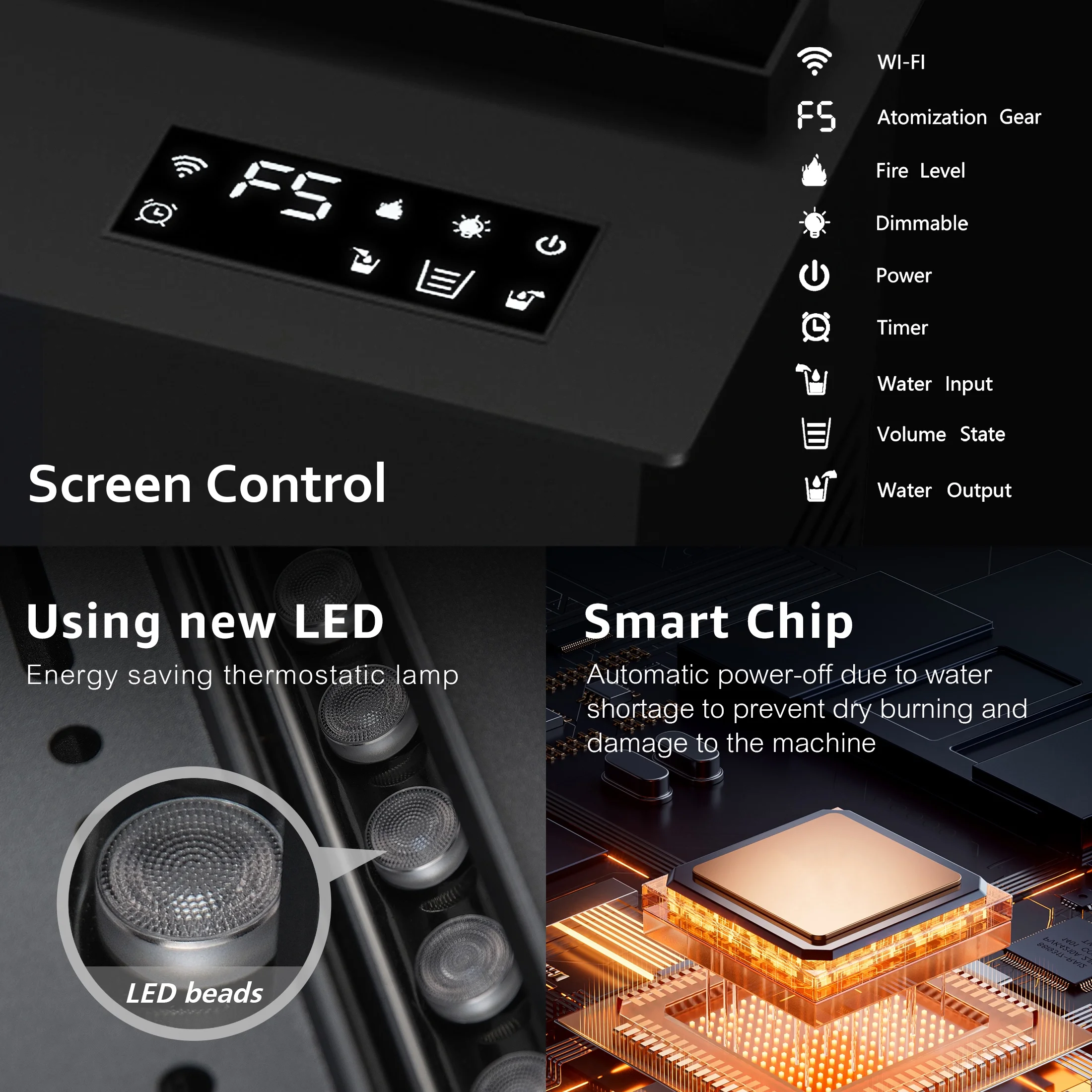 31.5-inch Water Vapor Fireplac with Dual-mode Water Supply System,Vapor Fireplace with 3D Realistic Flame,Electric Fireplace with Remote/Touch Control for Timer,Dimmable - Image 6