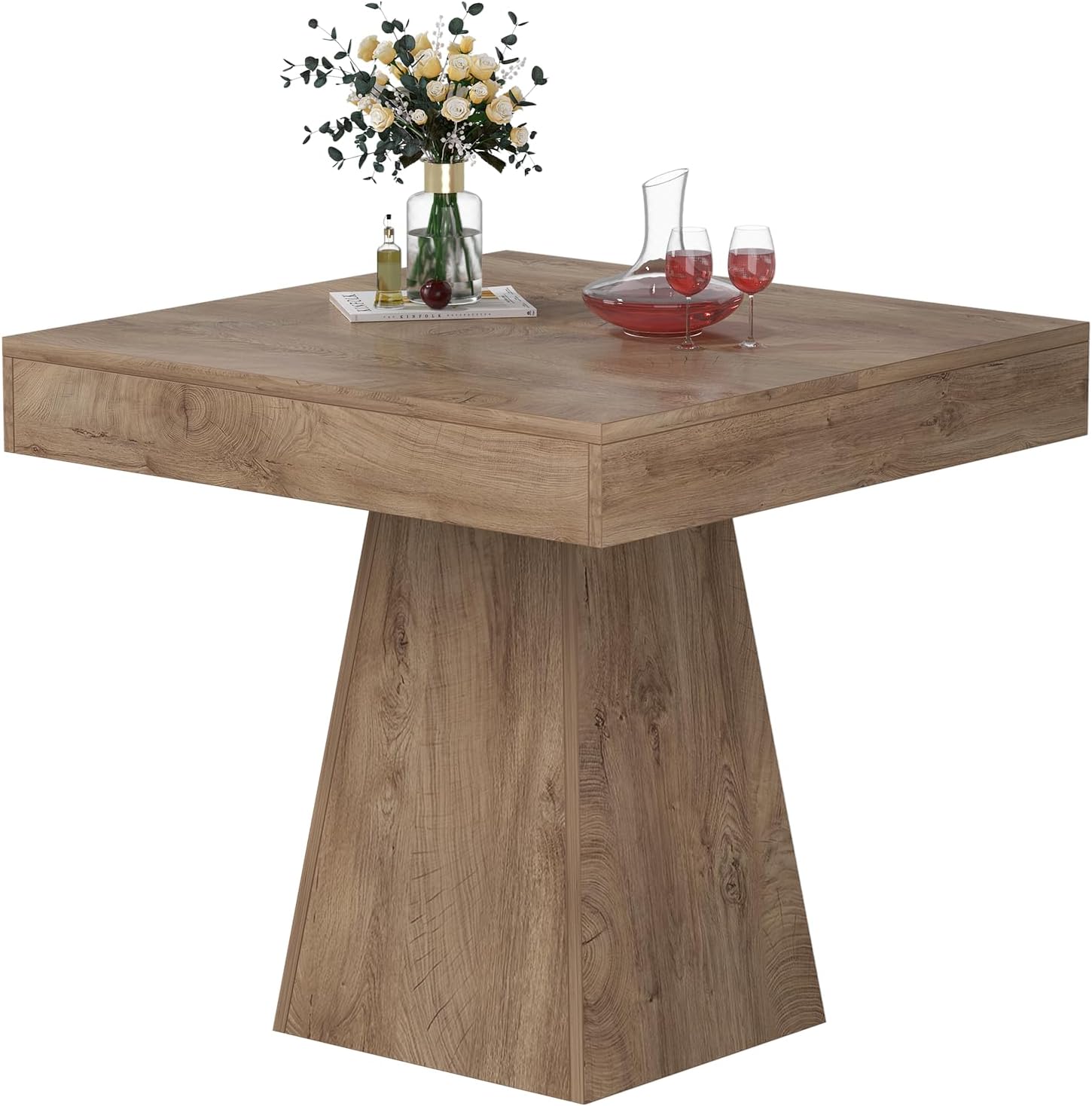 Square Dining Table, 31.5-inch Dinner Table for 2-4 People, ​Kitchen Table with Load-Bearing Trapezoidal Base, for Home, Dining Room, Small Space, Brown