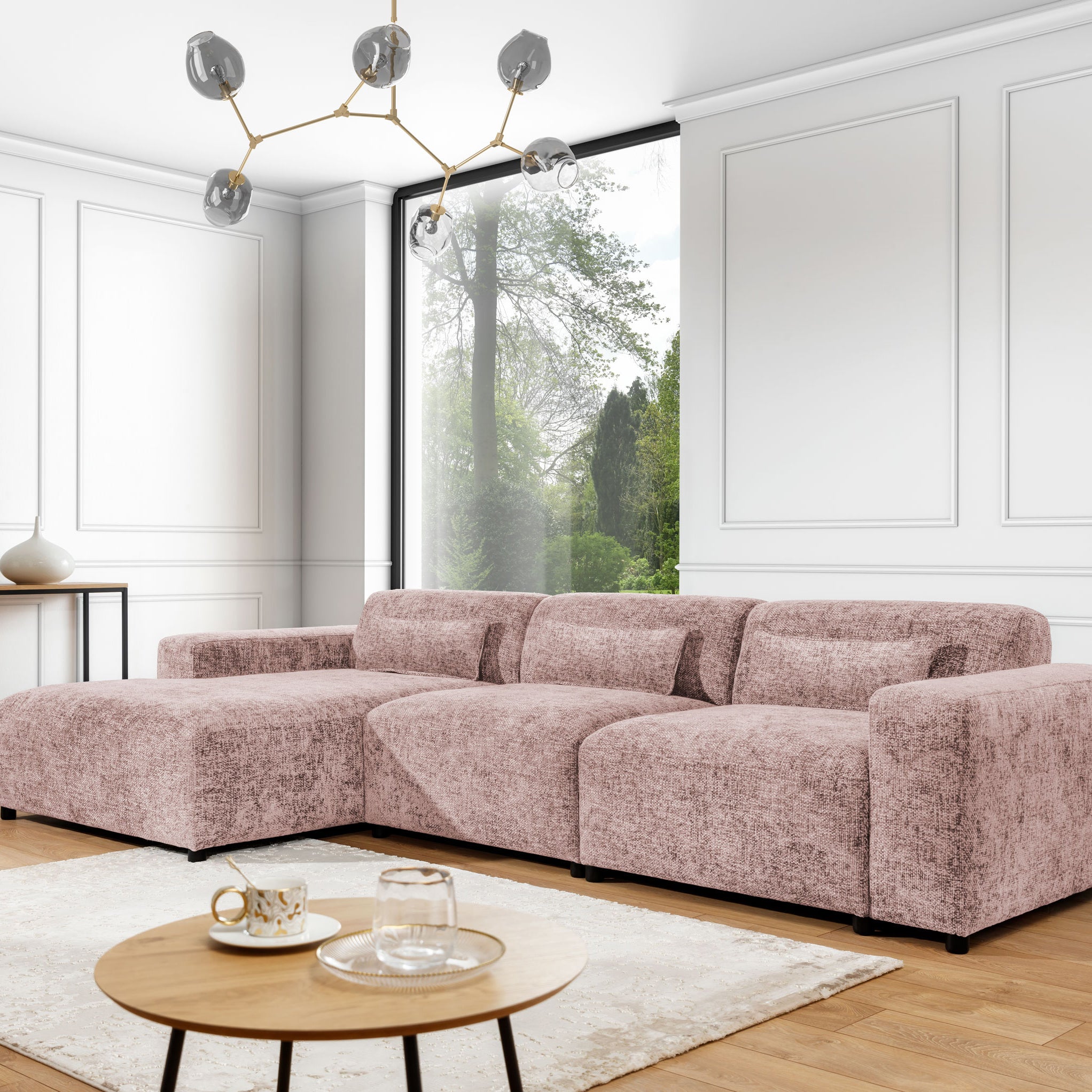 Blokker Velura Hoekbank Links Big - Chenille - Oudroze