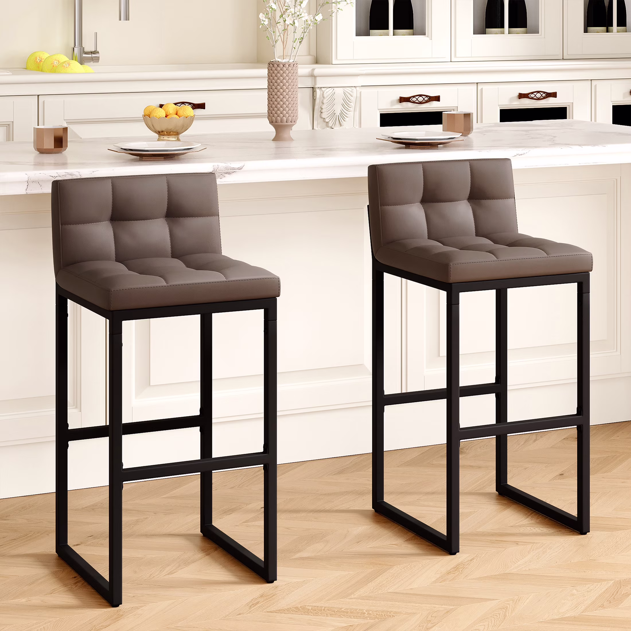 FIRAVOE Bar Stools Set of 3, Counter Height Bar Stools (Low Back)(Thickened Frame) 26" PU Leather Barstools Bar Chairs for Kitchen Island, Black - Image 22