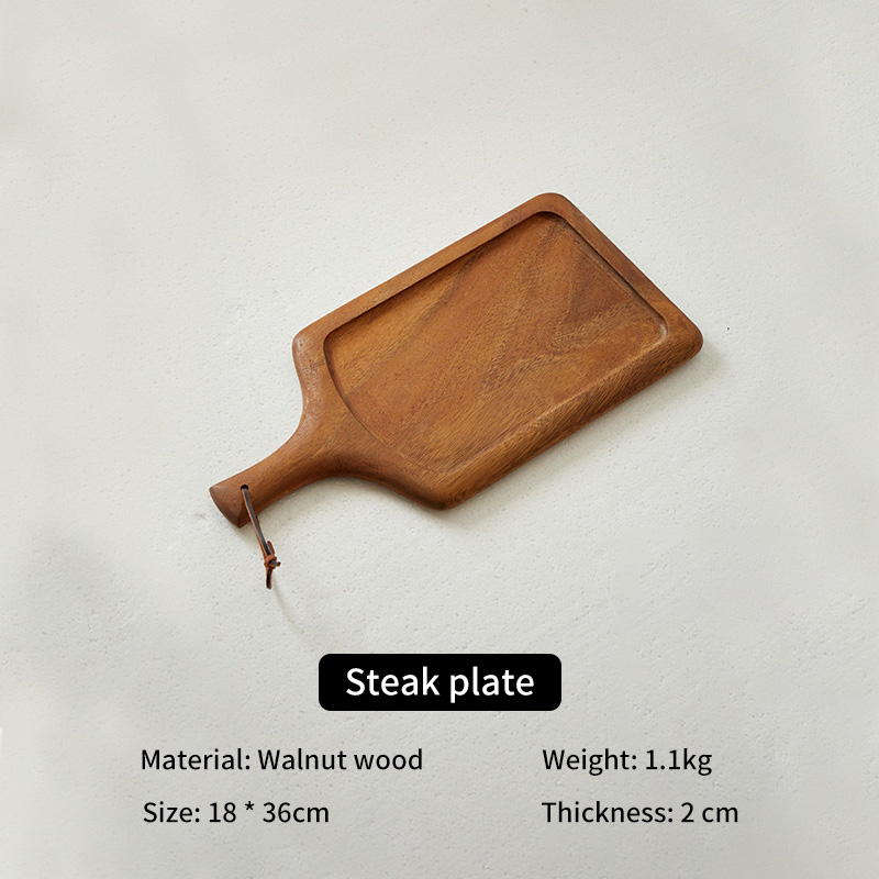 Wholesale Kitchen Restaurant Wooden Pizza Board Walnut Acacia Wood Square Steak Plate With Handle