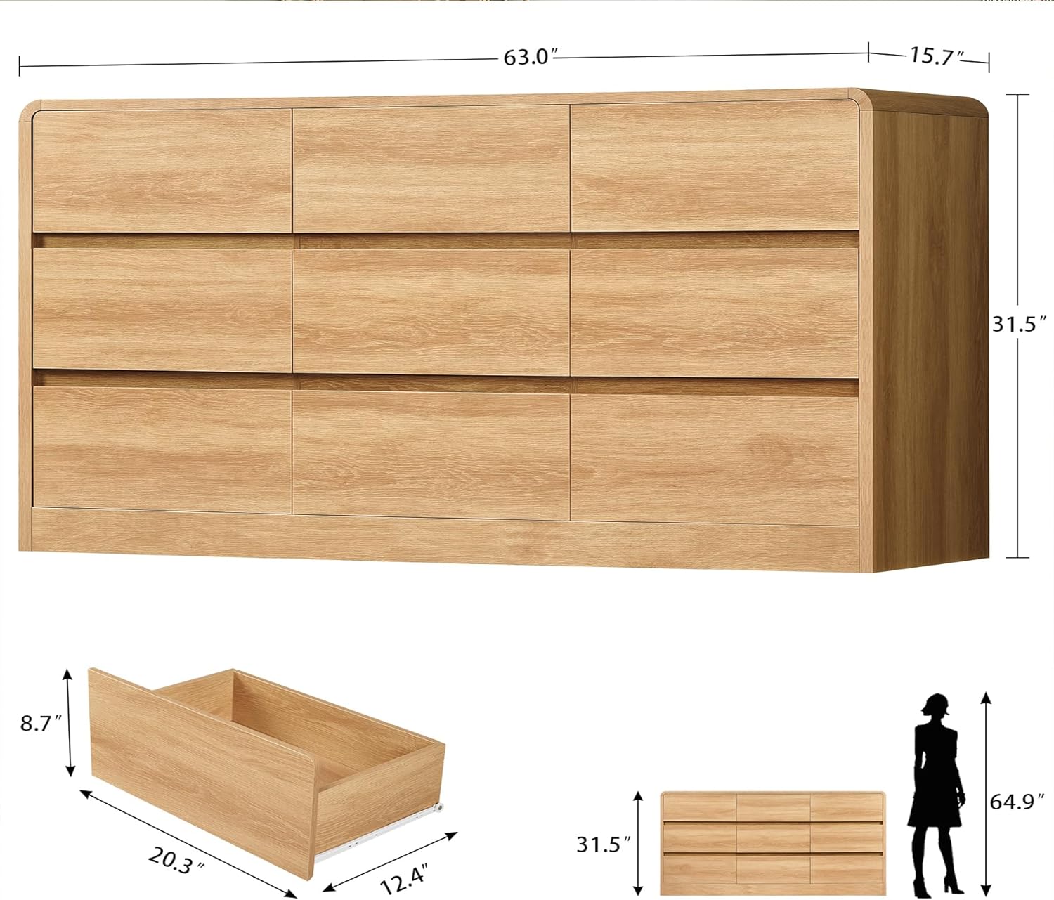 TEENFON 9 Drawer Dresser for Bedroom, 63