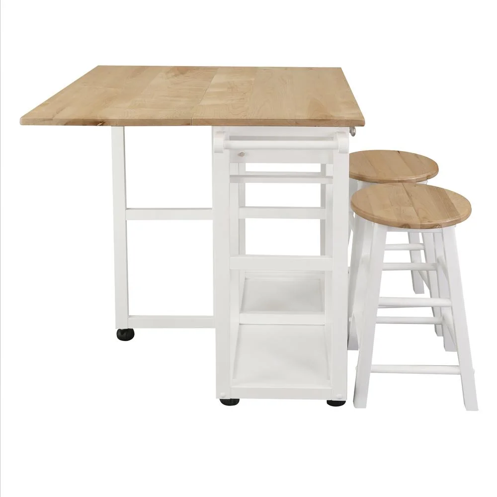 American Trails Breakfast Cart with Drop-Leaf Table, American Maple Top, Square - White - Image 14