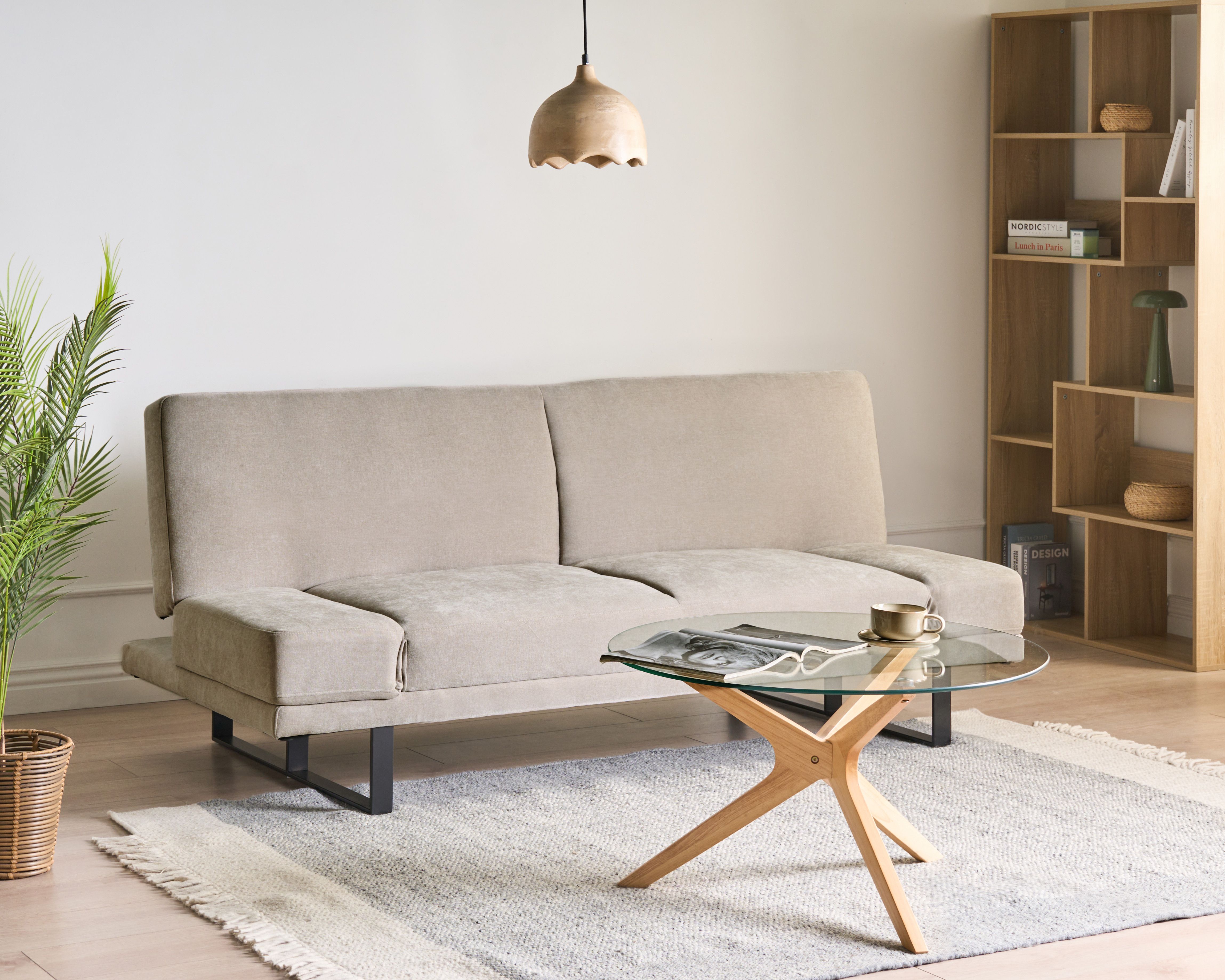 Sofa Bed 2 Seater YORK Chenille Light Beige