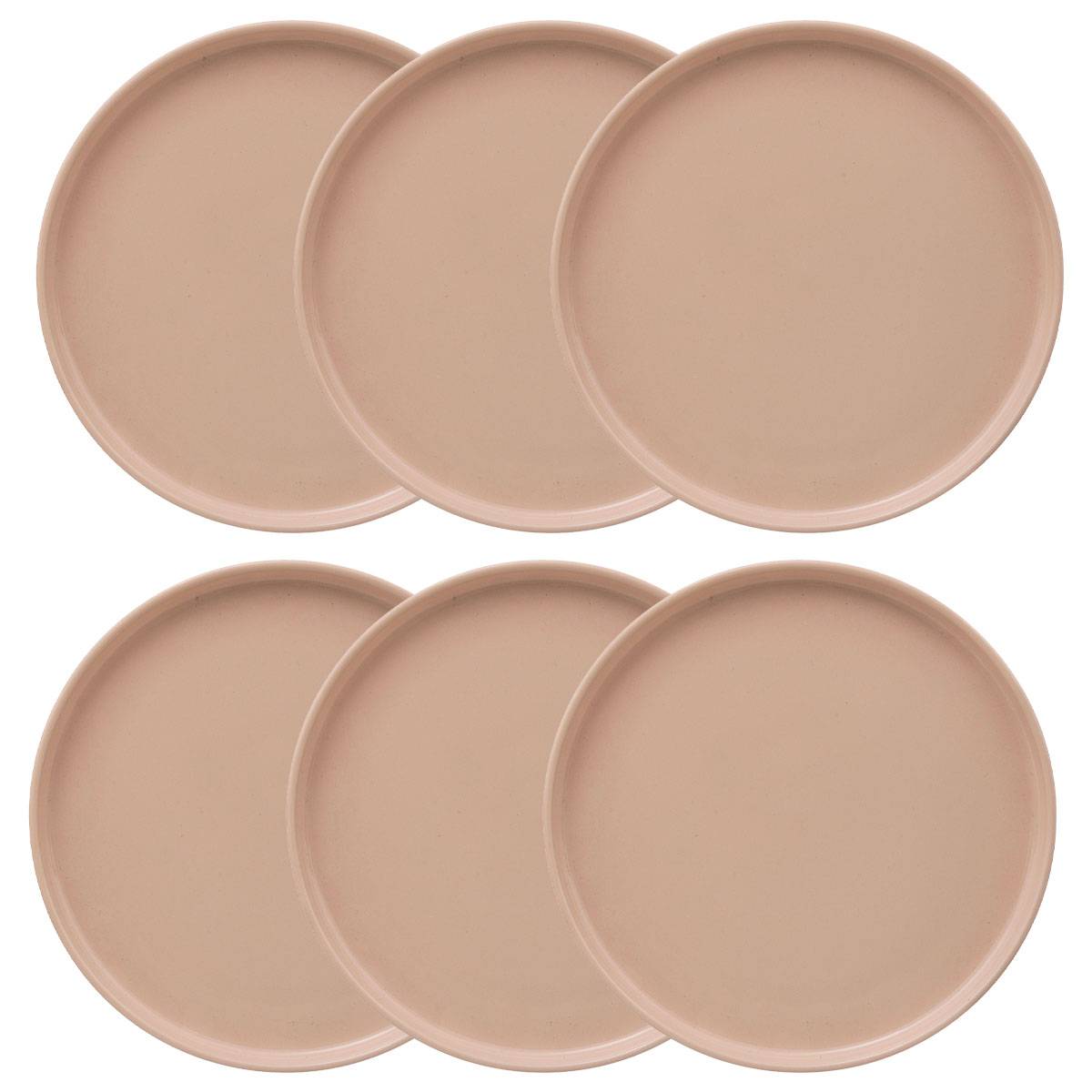 Set of 6 flat plates Stoneware (ceramic), D.26.5 cm, Light pink