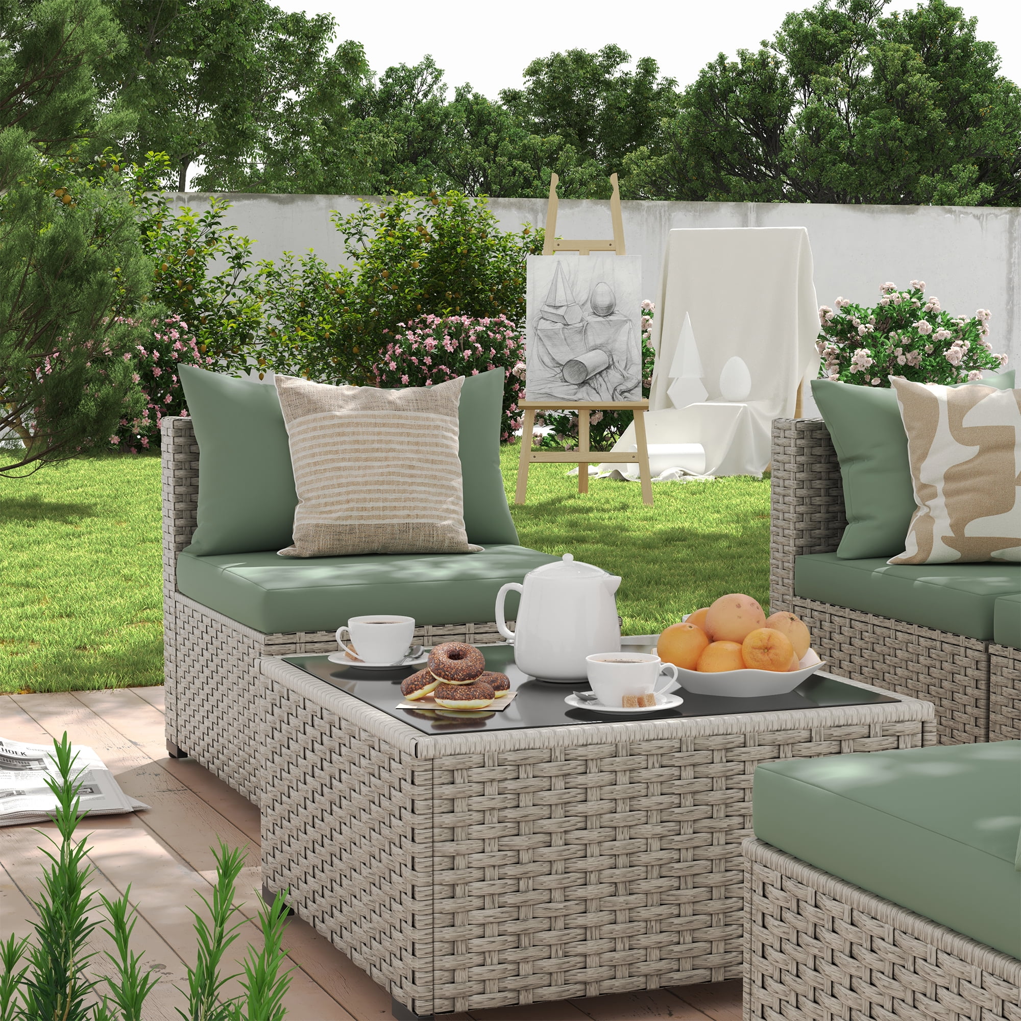 7 Pieces Patio Conversation Set, Outdoor Sectional PE Rattan Wicker Furniture Seat,Dark Gray - Image 42