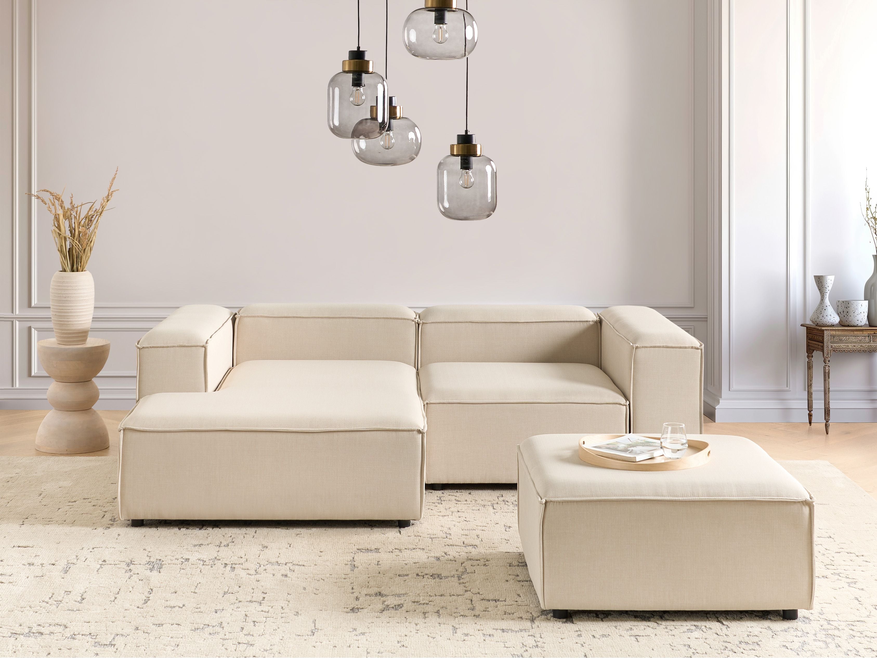 Modular Corner Sofa 3 Seater ARDAL Fabric Beige with Ottoman Right Hand