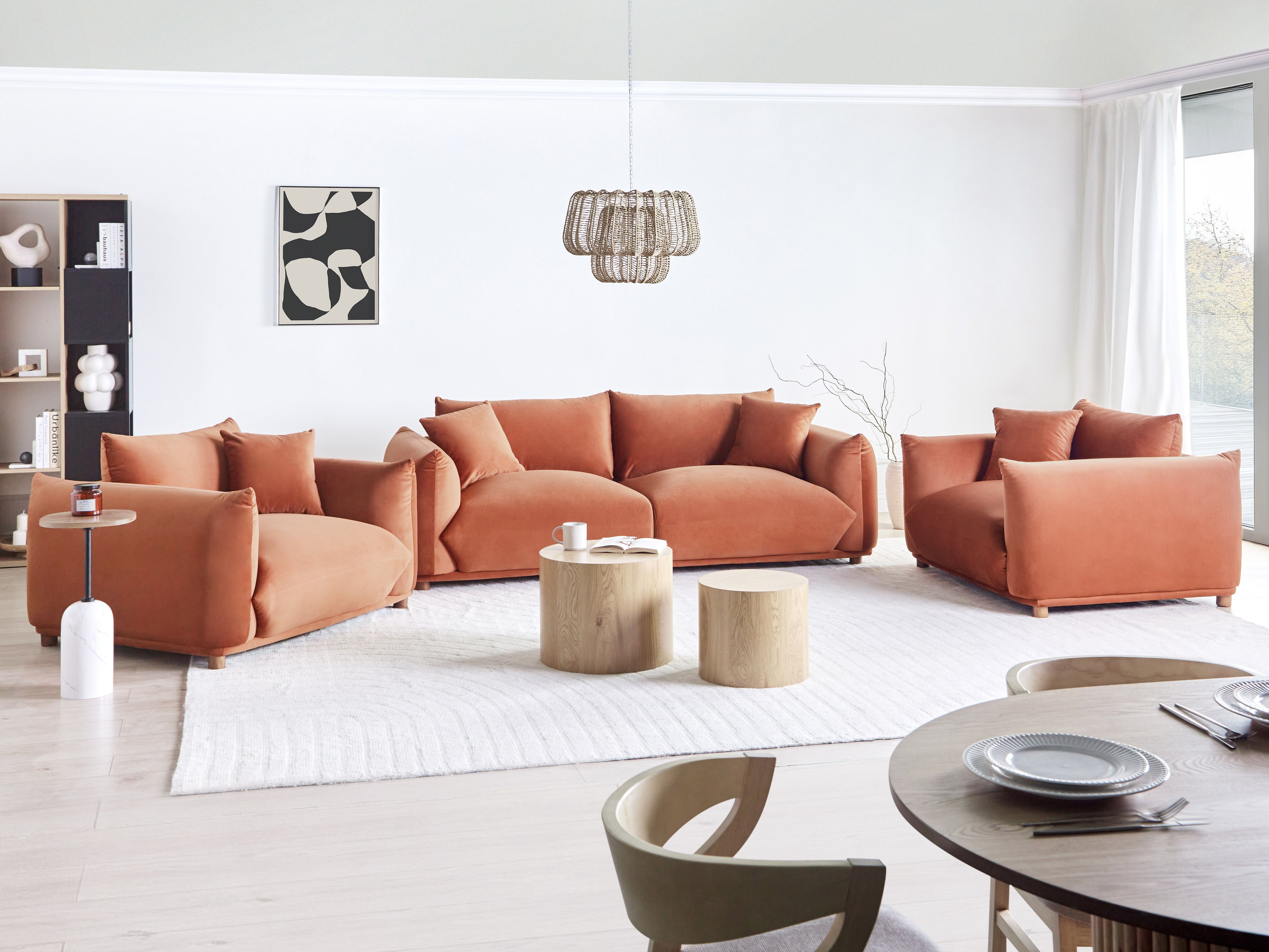Living Room Set 5 Seater LUVOS Velvet Golden Brown