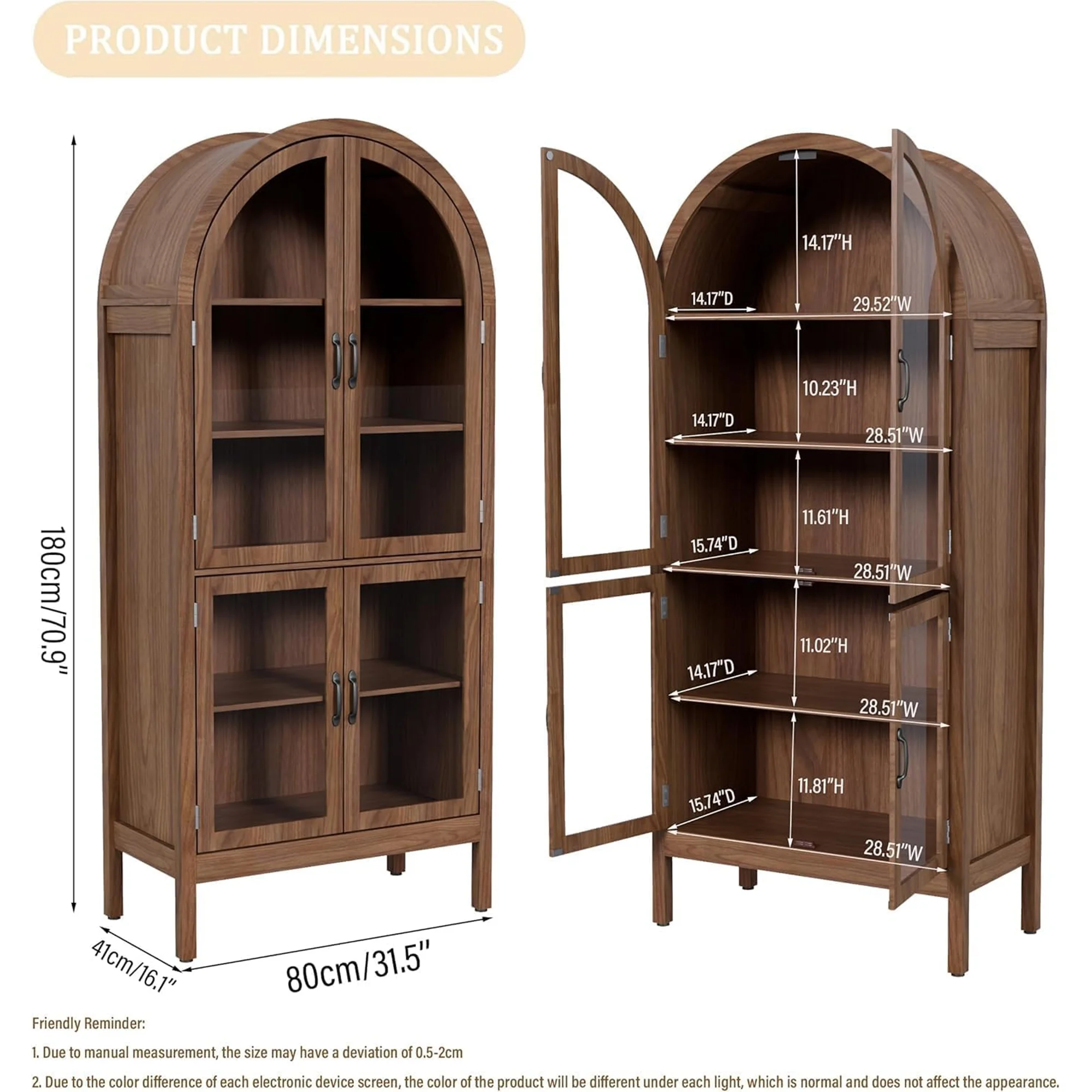 Fiogmub Tall Arched Storage Display Cabinet, Arched Pantry Cabinet with Doors, Acrylic Glass Doors - Image 20