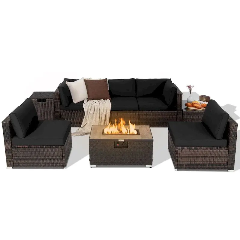 8-Piece All-Weather PE Rattan Patio Conversation Set With Fire Pit Table, Tank Holder And Cover - Image 6 8-Piece All-Weather PE Rattan Patio Conversation Set With Fire Pit Table, Tank Holder And Cover - Image 6