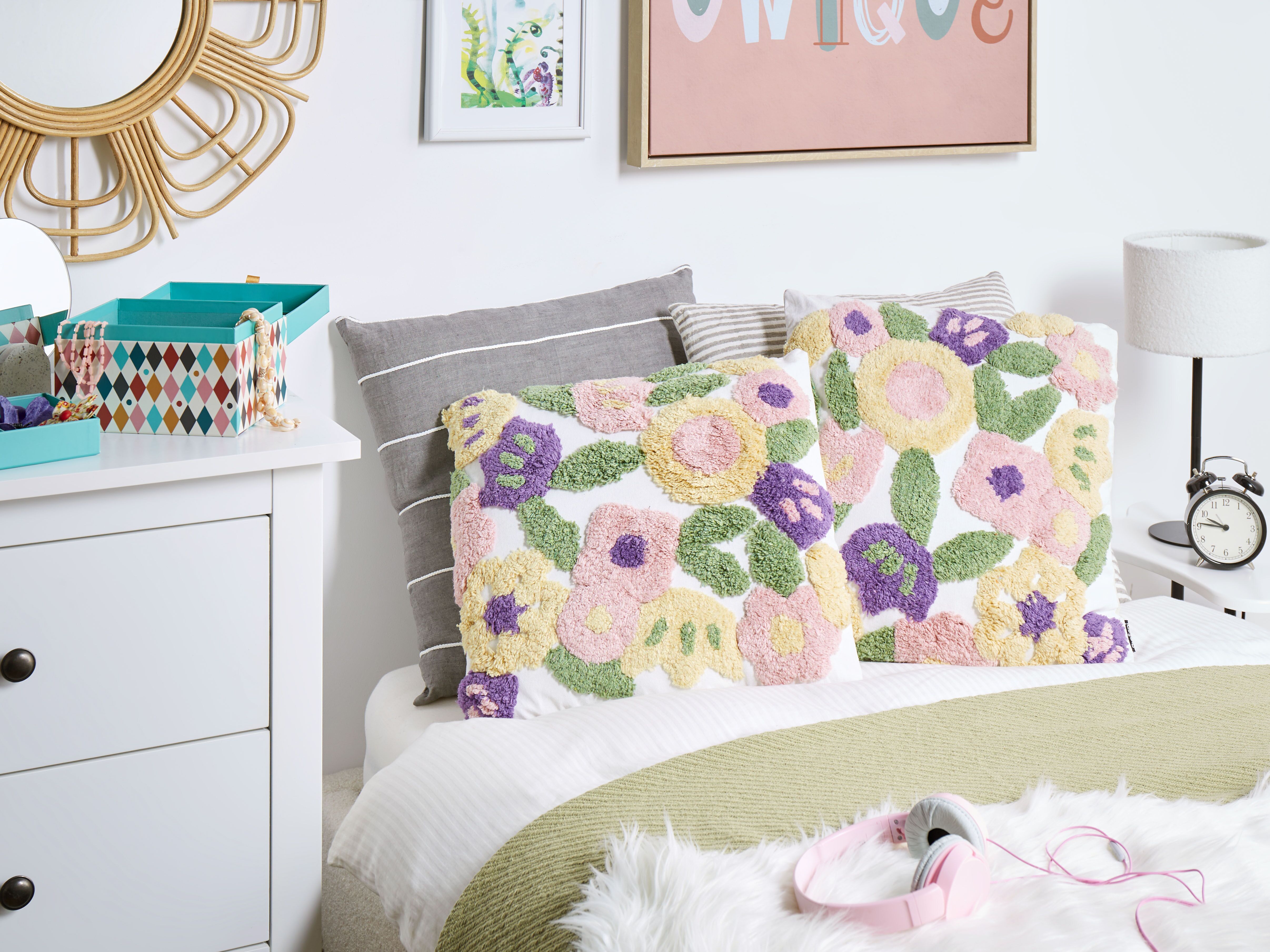 Set of 2 Decorative Cushions TRICORNIO Cotton 45 x 45 cm Multicolour Floral Pattern