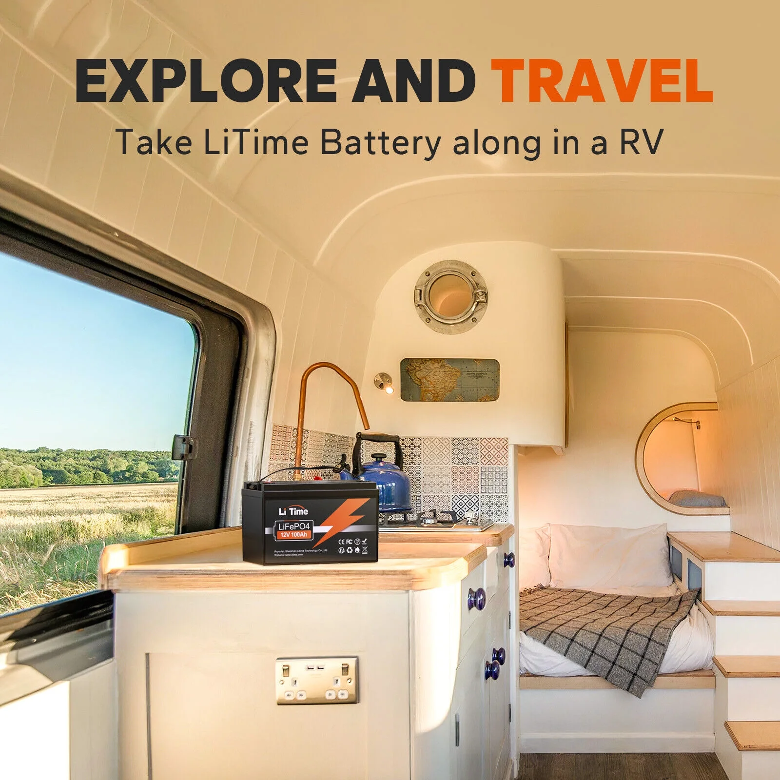 LiTime 12V 100Ah LiFePO4 Battery Group 31 Lithium Battery 100A BMS up to 15000 Deep Cycles for RV Marine Home Energy Storage