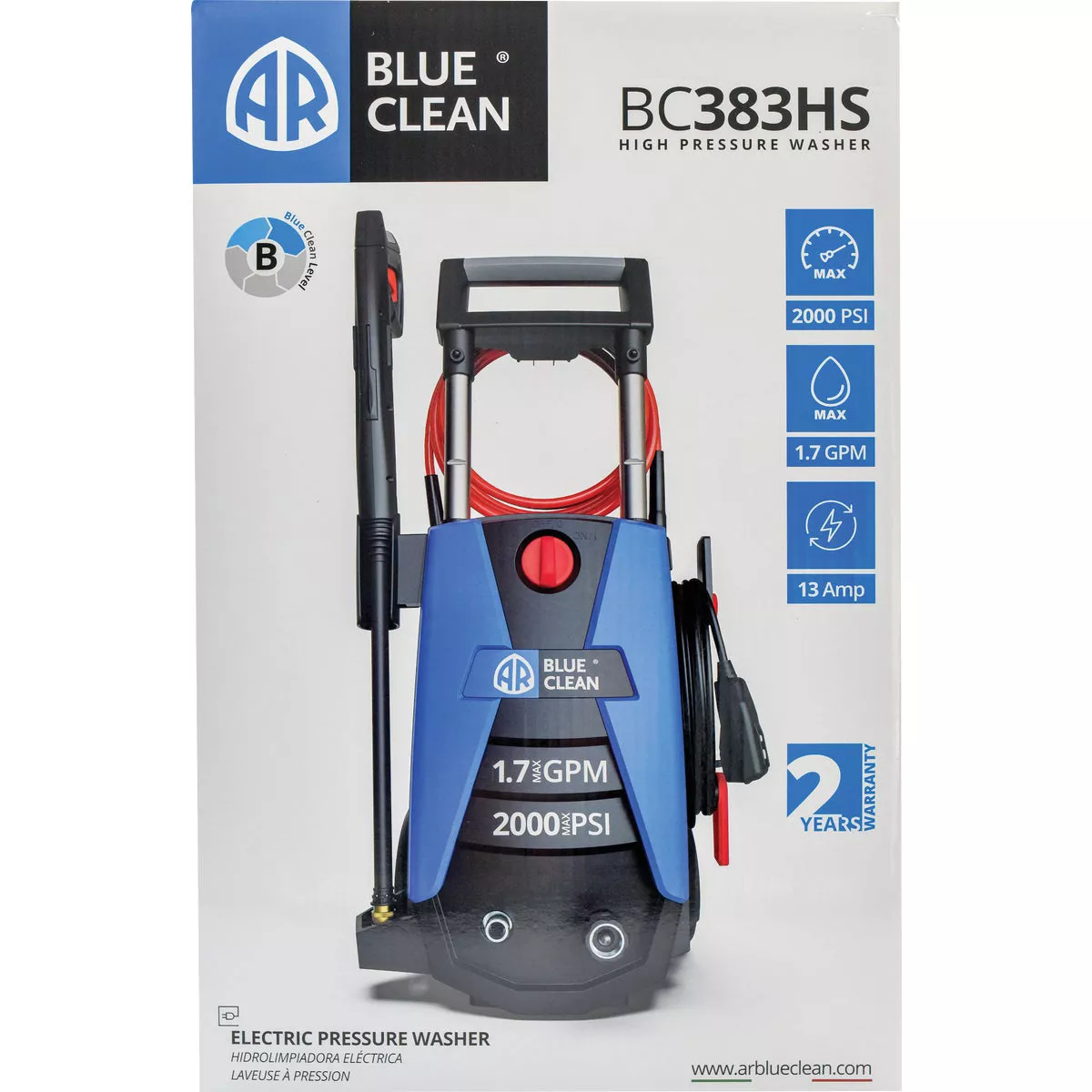 AR Blue Clean 2100 psi 1.7 GPM Cold Water Electric Pressure Washer