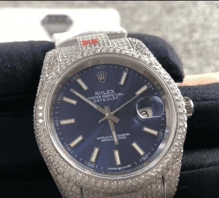 Rolex Datejust White Gold Blue Dial Iced Out 126300 Replica - Elite Watch Atelier