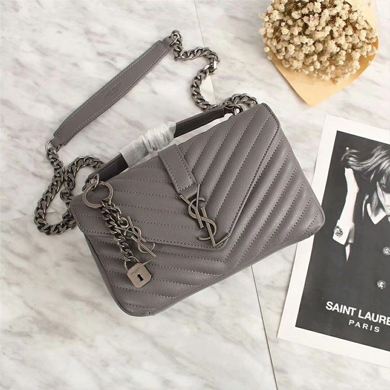 Saint Laurent Medium Classic College Chain Bag In Matelasse Leather Grey Silver - Zealreplica ru | Zealreplicaru.com1:1High-quality replica