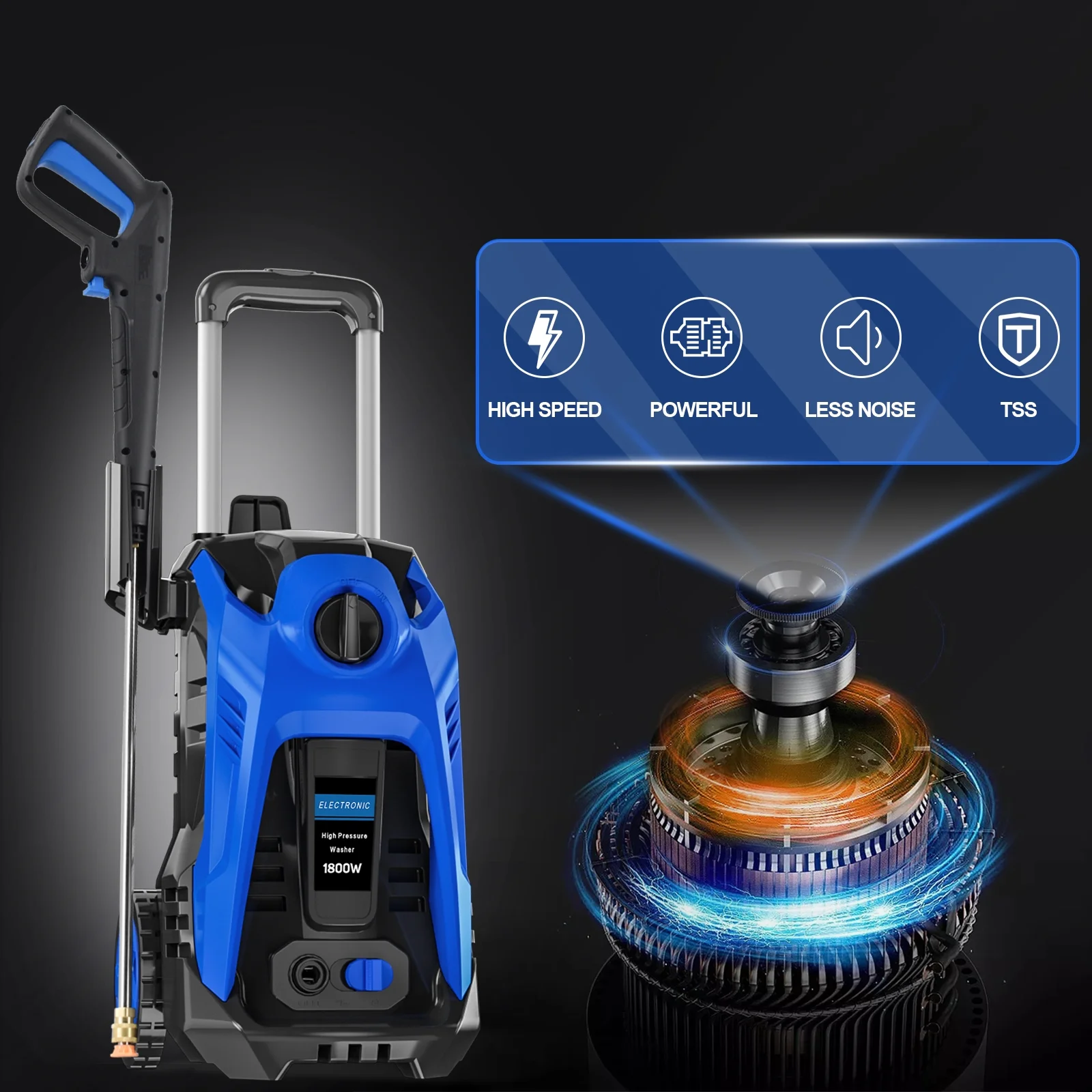 Electric Pressure Washer 4800PSI-Max 2.9GPM Pressure Washer with 25 Foot Hose, 16.4 Foot Power Cord, Soap Tank Car Wash Machine Blue Ideal Cleaning for Patio