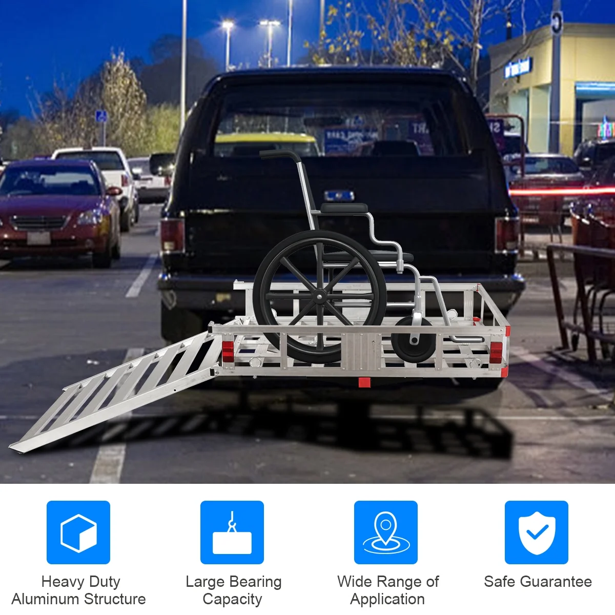Costway 50'' x 29.5'' Aluminum Cargo Carrier with Ramp Hitch-Mounted Mobility Carrier Hauler - Image 2