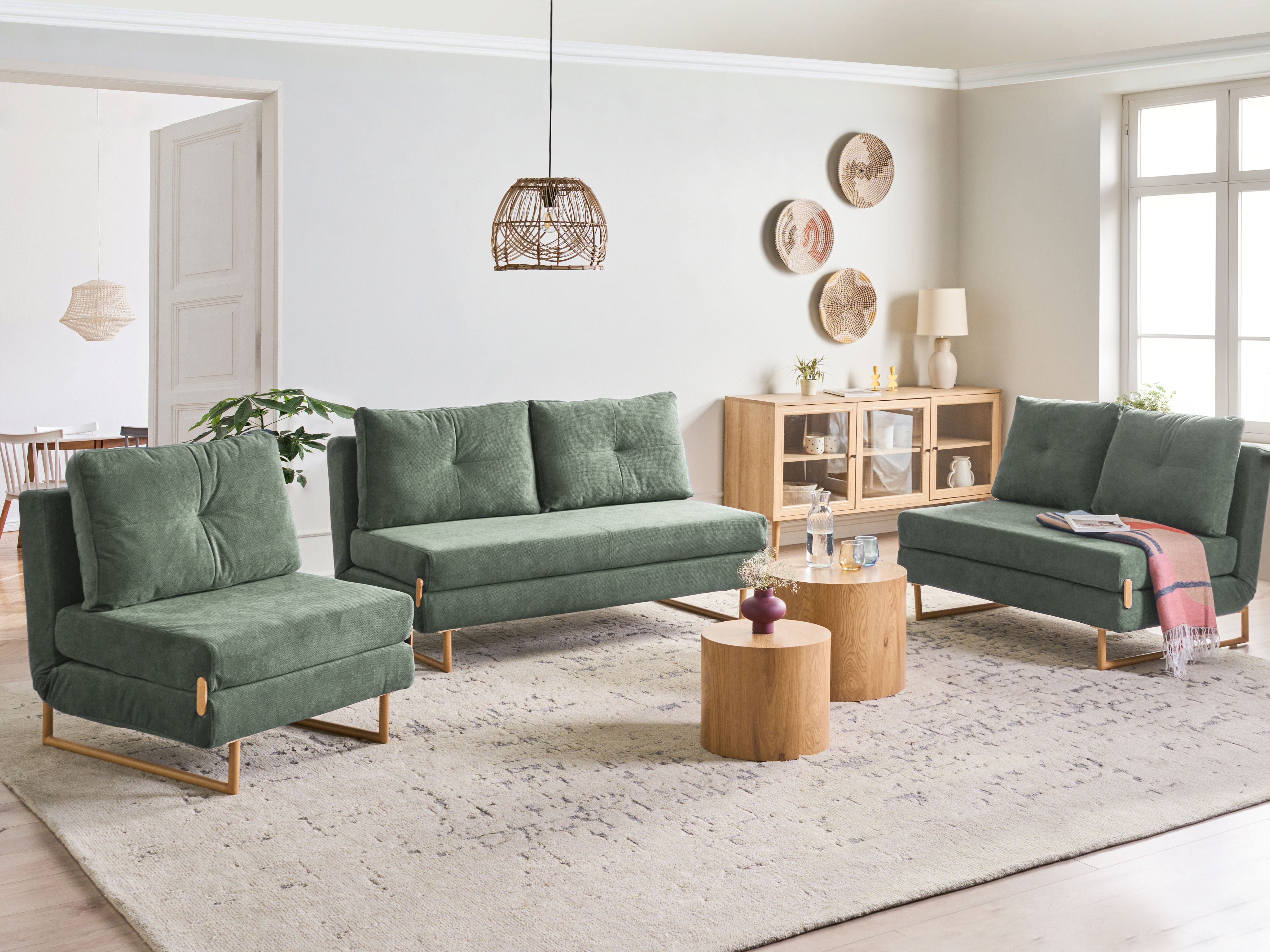 Living Room Set 6 Seater JERSLEV Fabric Light Green