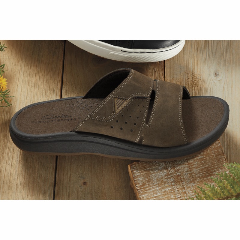 Clarks Leather Breeze Slide with Adjustable Fit and Contoured Footbed - MIDNIGHT VELVET CATALOG
