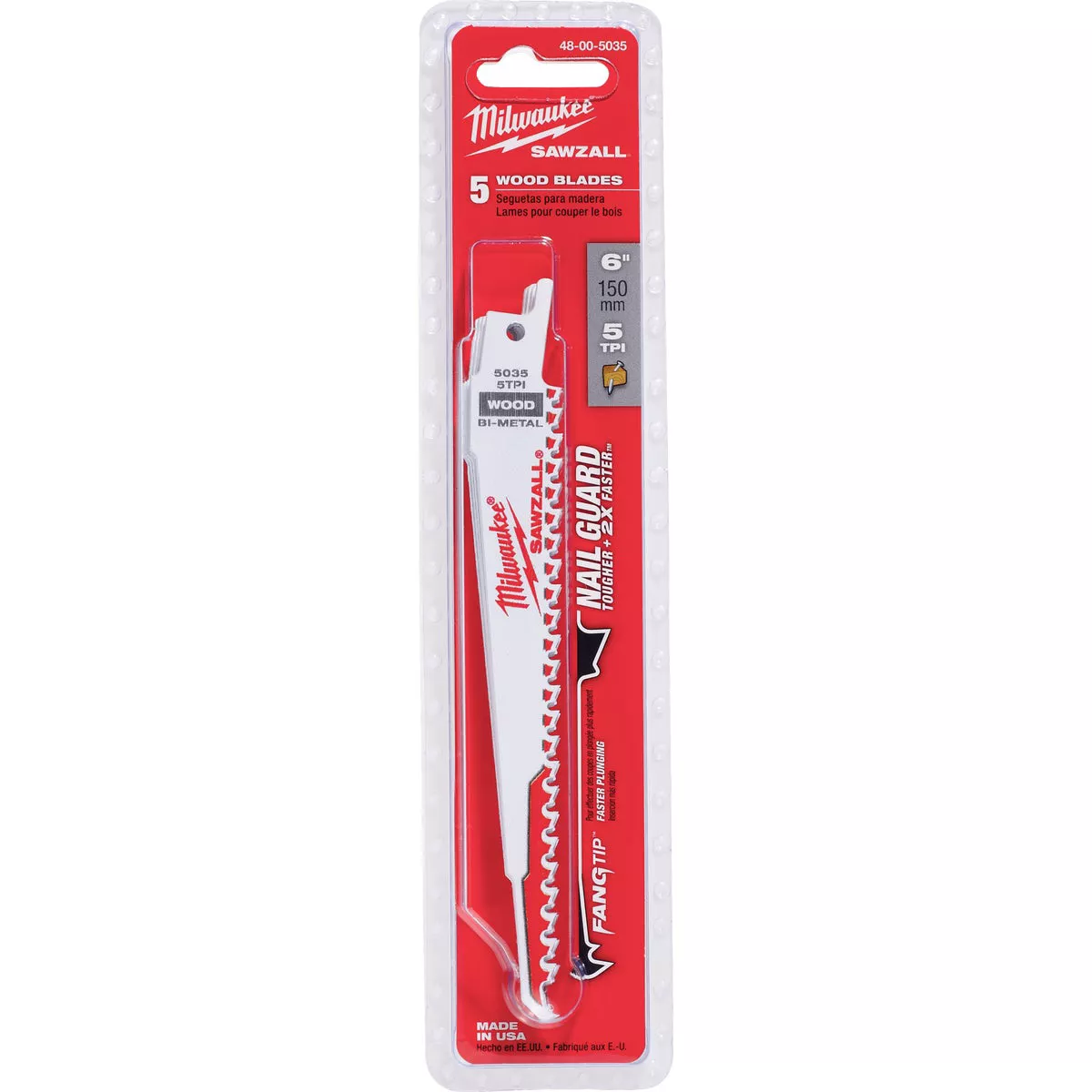 Milwaukee SAWZALL 6 In. 5 TPI Wood Reciprocating Saw Blade (5-Pack)