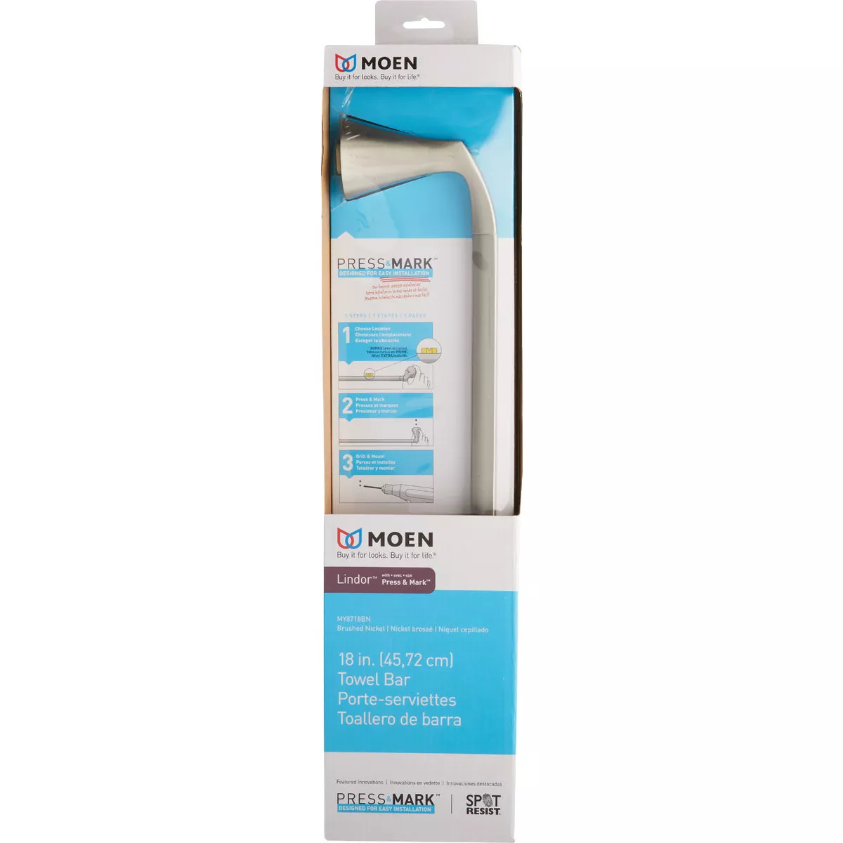 Moen Lindor 18 In. Towel Bar, Spot Resist Brushed Nickel
