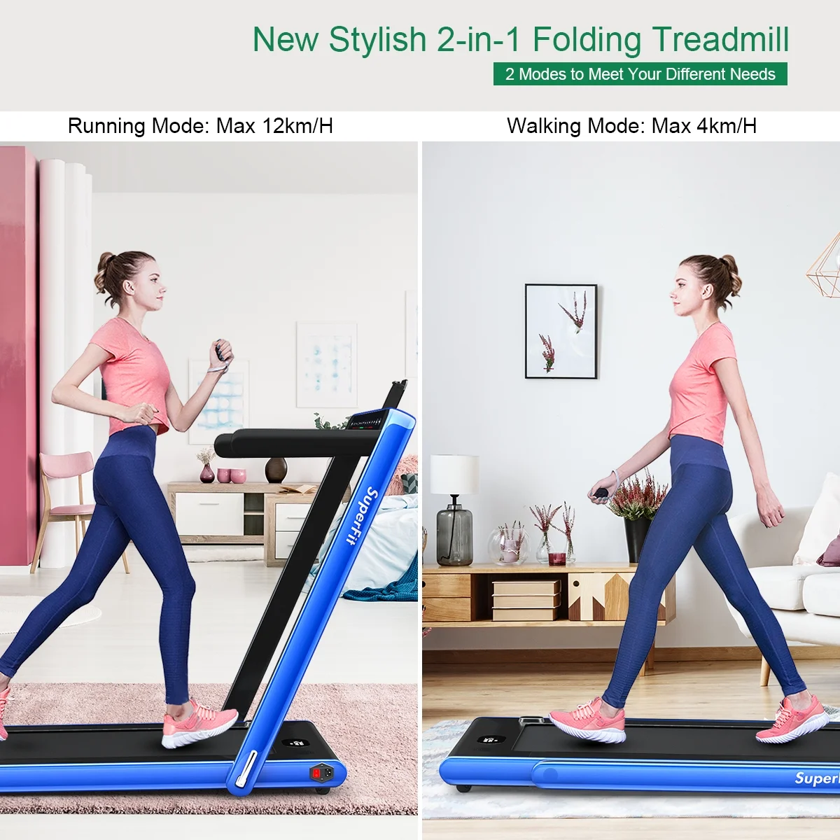 Gymax 2 in 1 Folding Treadmill 2.25HP Running Machine w/ Dual Display APP Control Black - Image 51