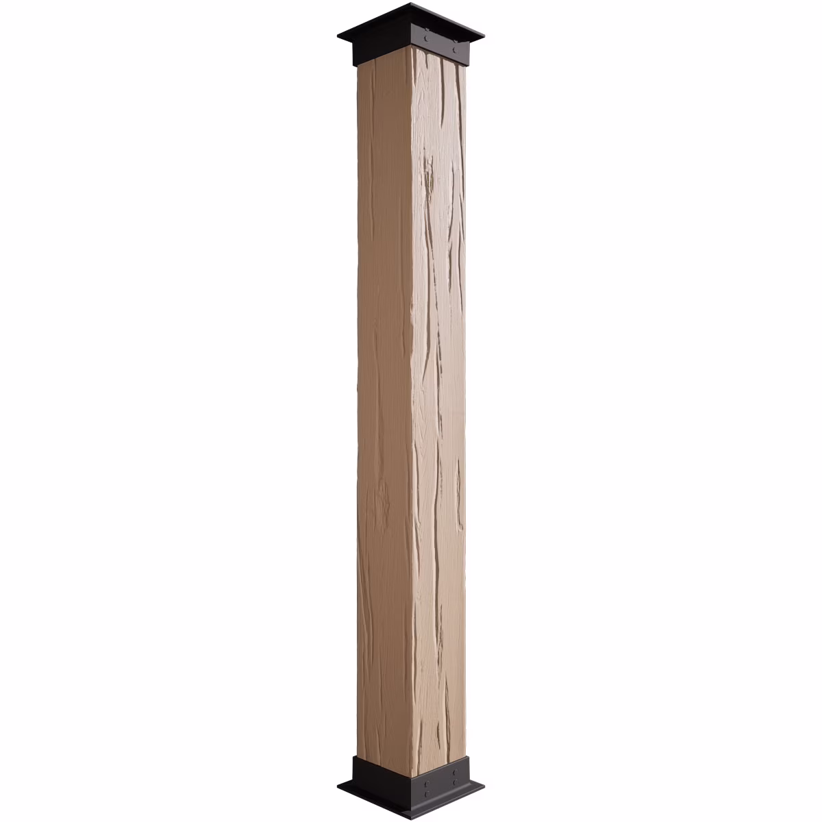Ekena Millwork 6"W x 5'H Sand Blasted Endurathane Faux Wood Non-Tapered Square Column Wrap with Faux Iron Capital & Base - Image 3