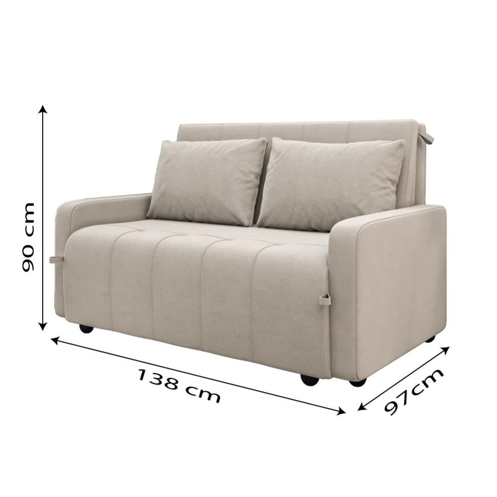 Sofá Cama 3 Lugares 1,38m Veludo Bege Amora Matrix
