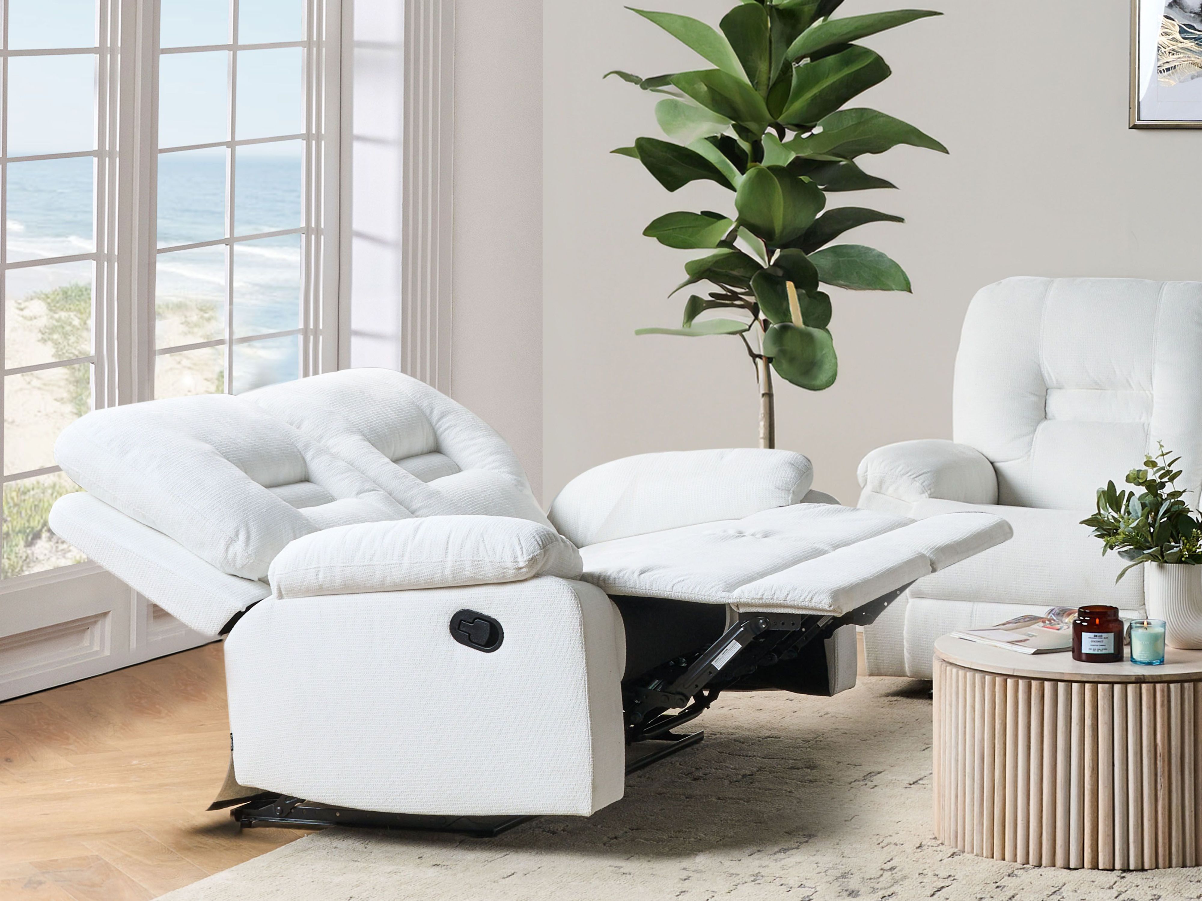 Manual Recliner Sofa 2 Seater BERGEN Fabric White
