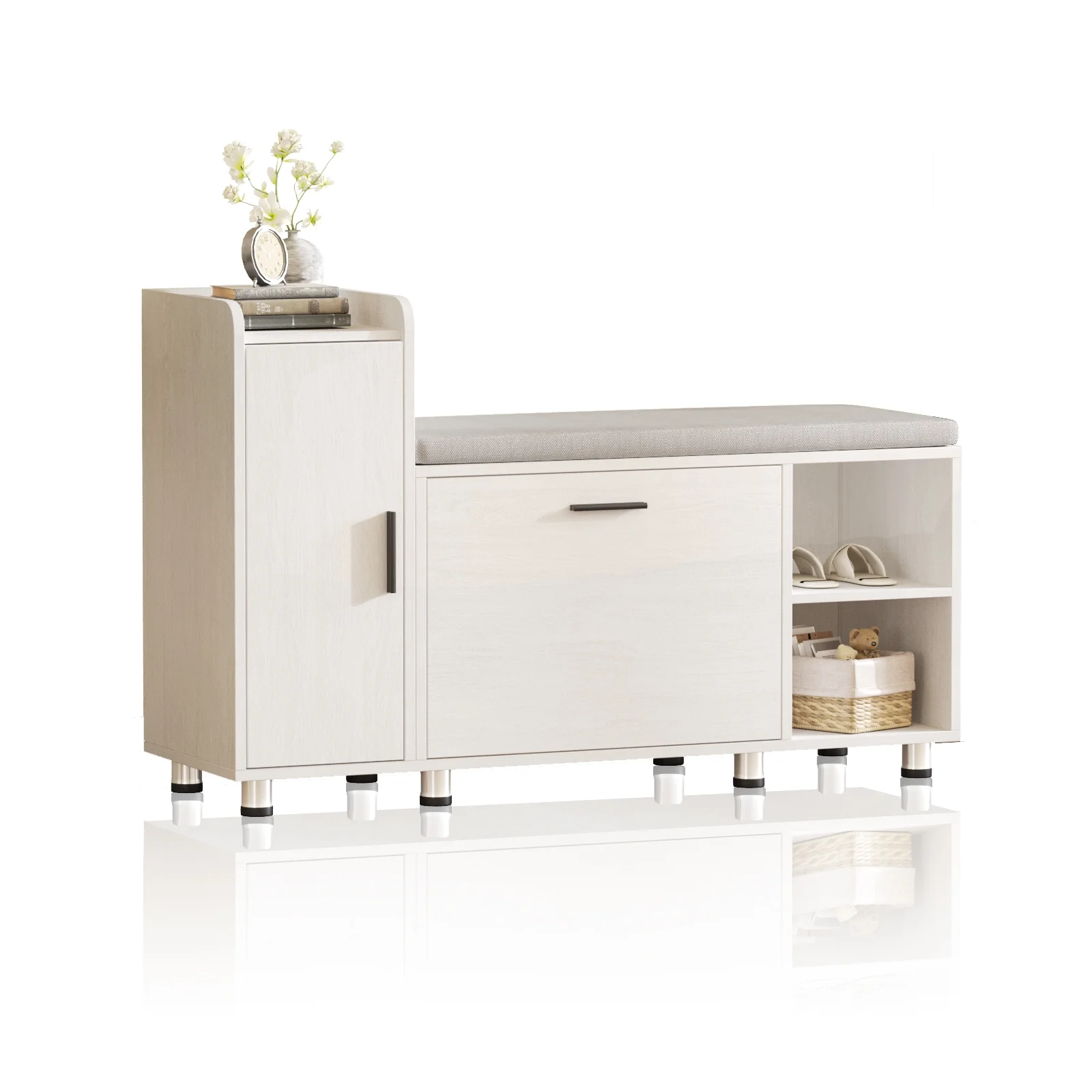Vabches Shoe Storage Bench with Flip Drawer for 6-8 Pairs of Shoes, White