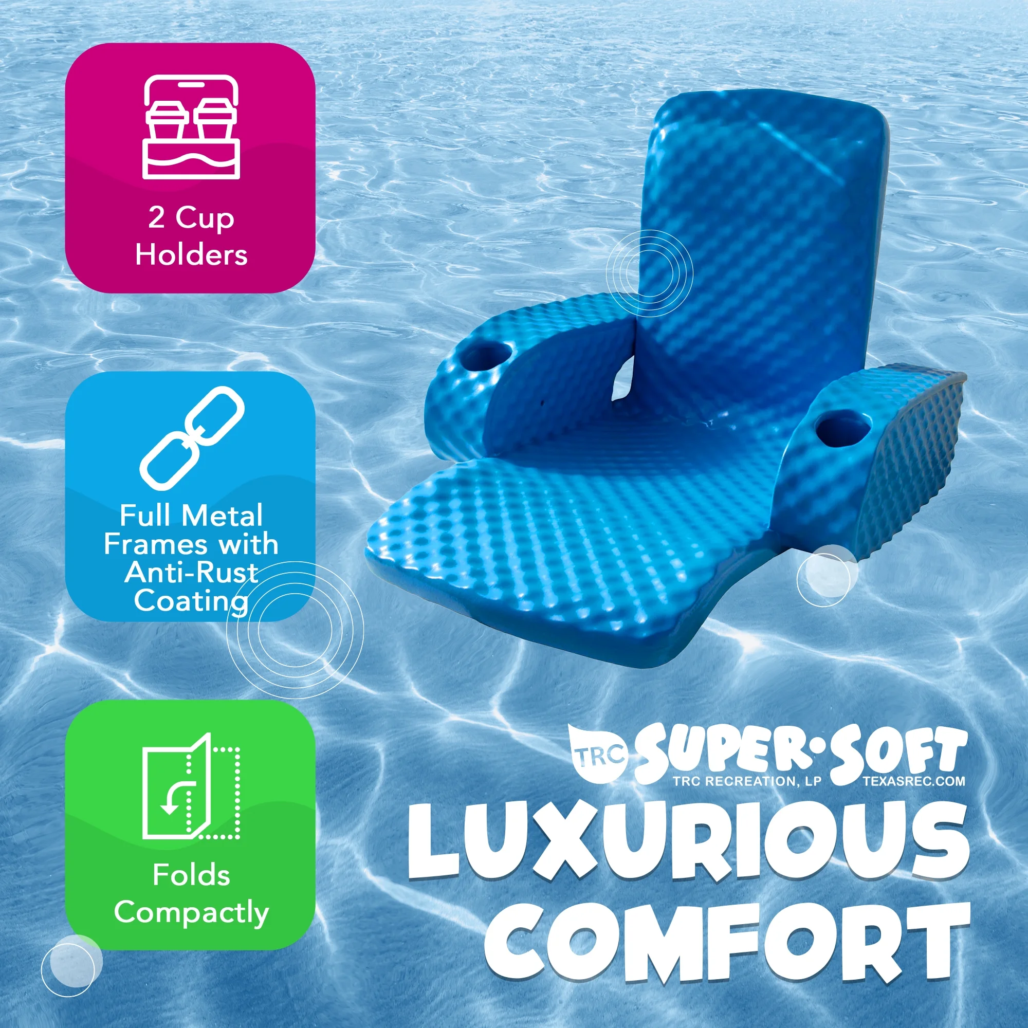 TRC Recreation Baja Folding Armchair Swimming Pool Float, Tropical Teal - Image 19